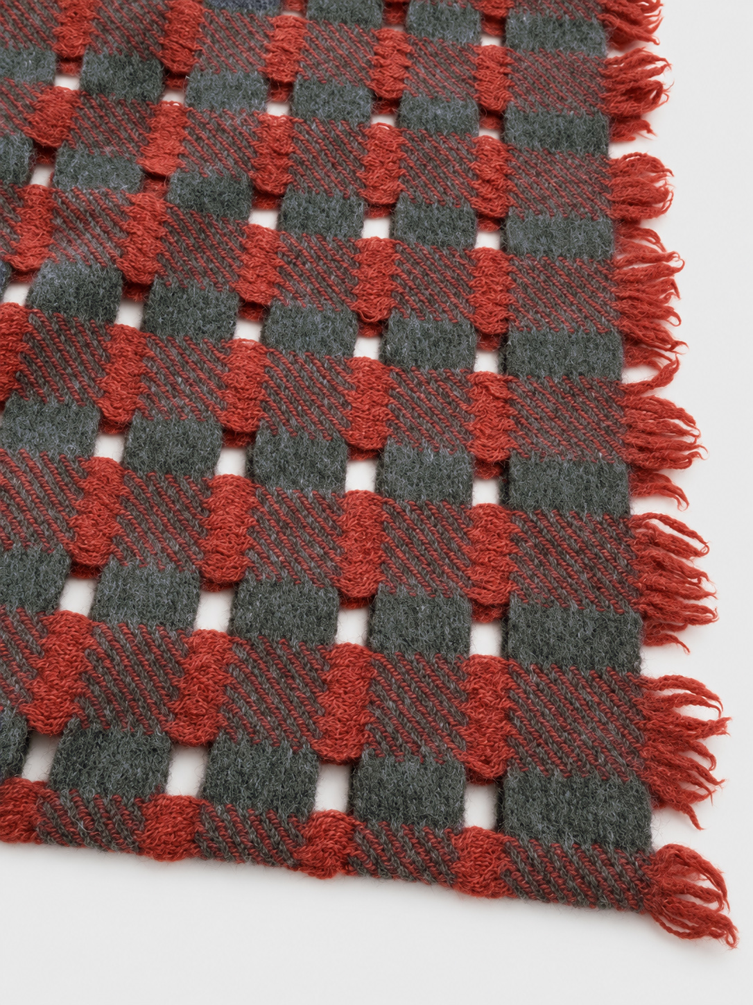 100% Cashmere Checkered Openwork Fringe Long Scarf