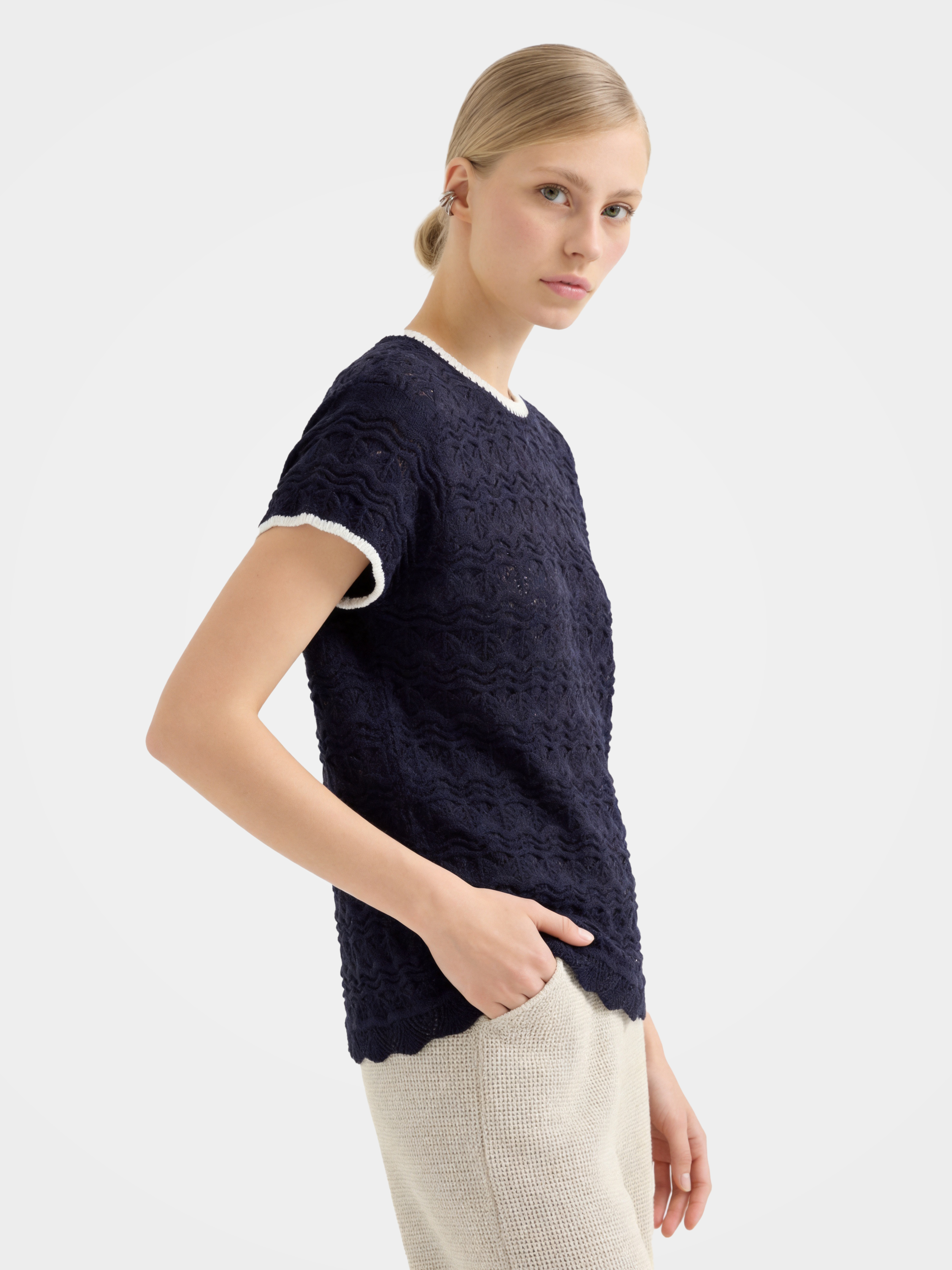 Airy Linen Blend Textured Short Sleeve Summer Top