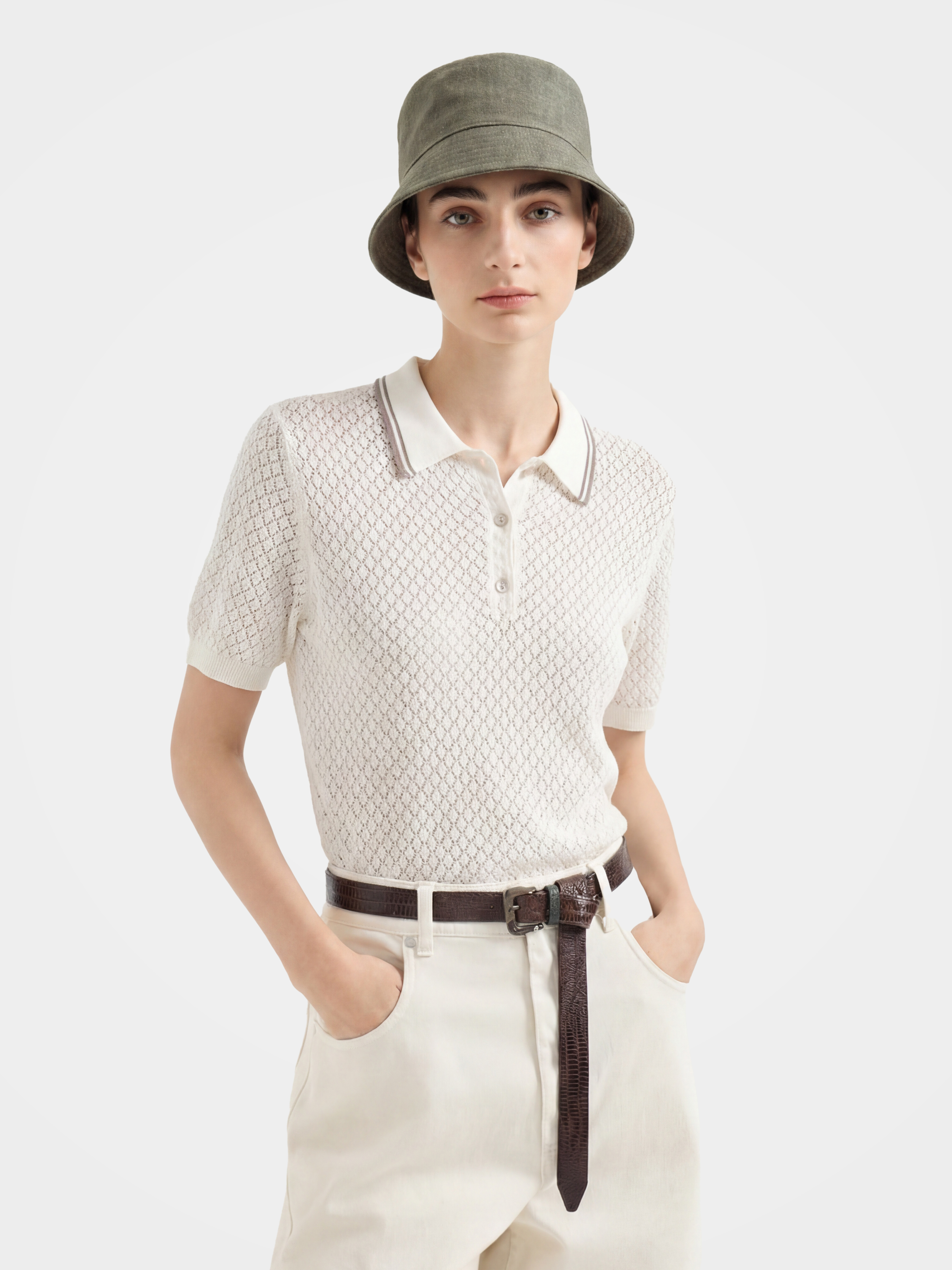 Lightweight Honeycomb Knit Polo Pullover
