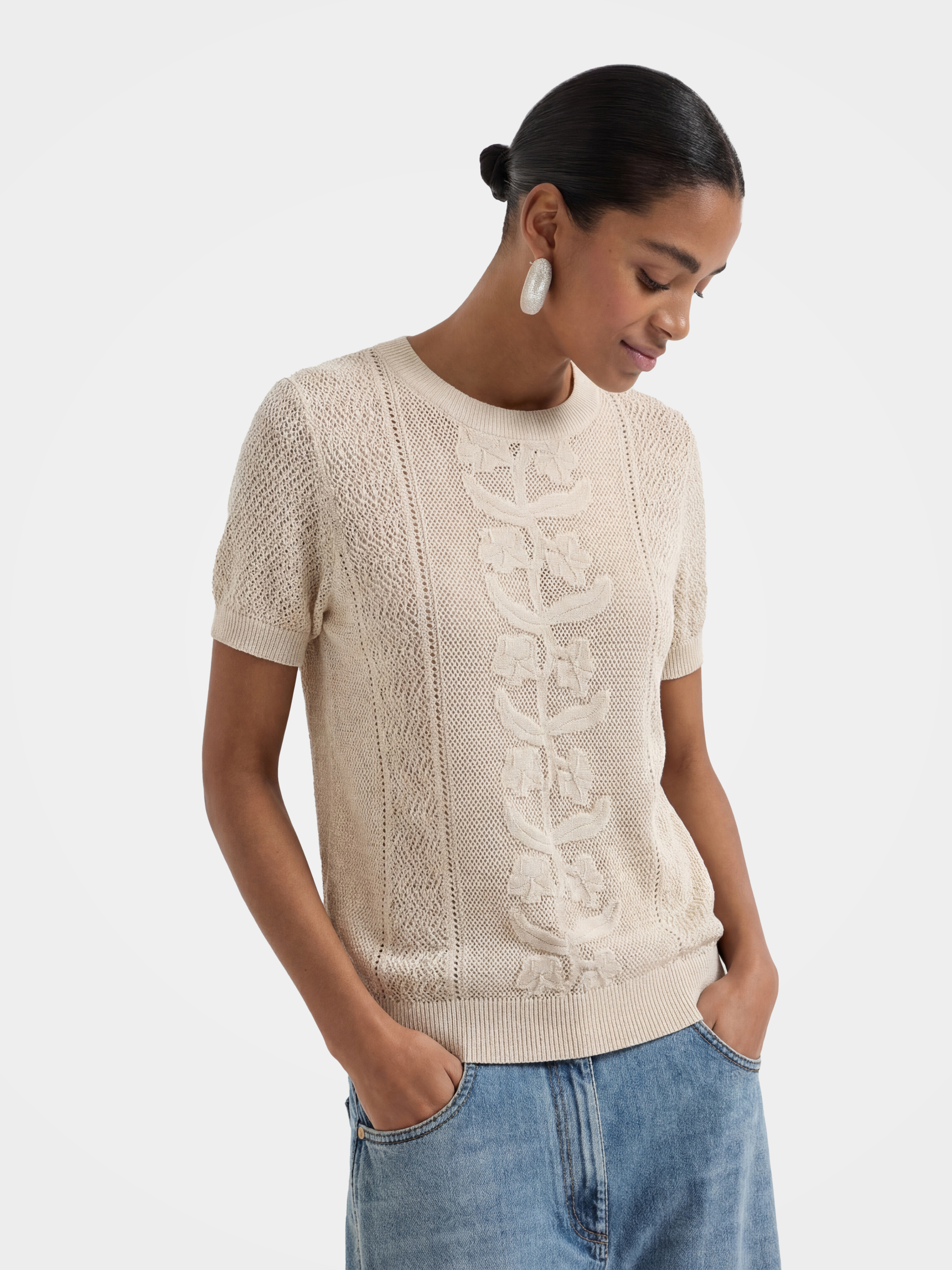 Breathable Cotton Silk Floral Knit Knit Summer Top