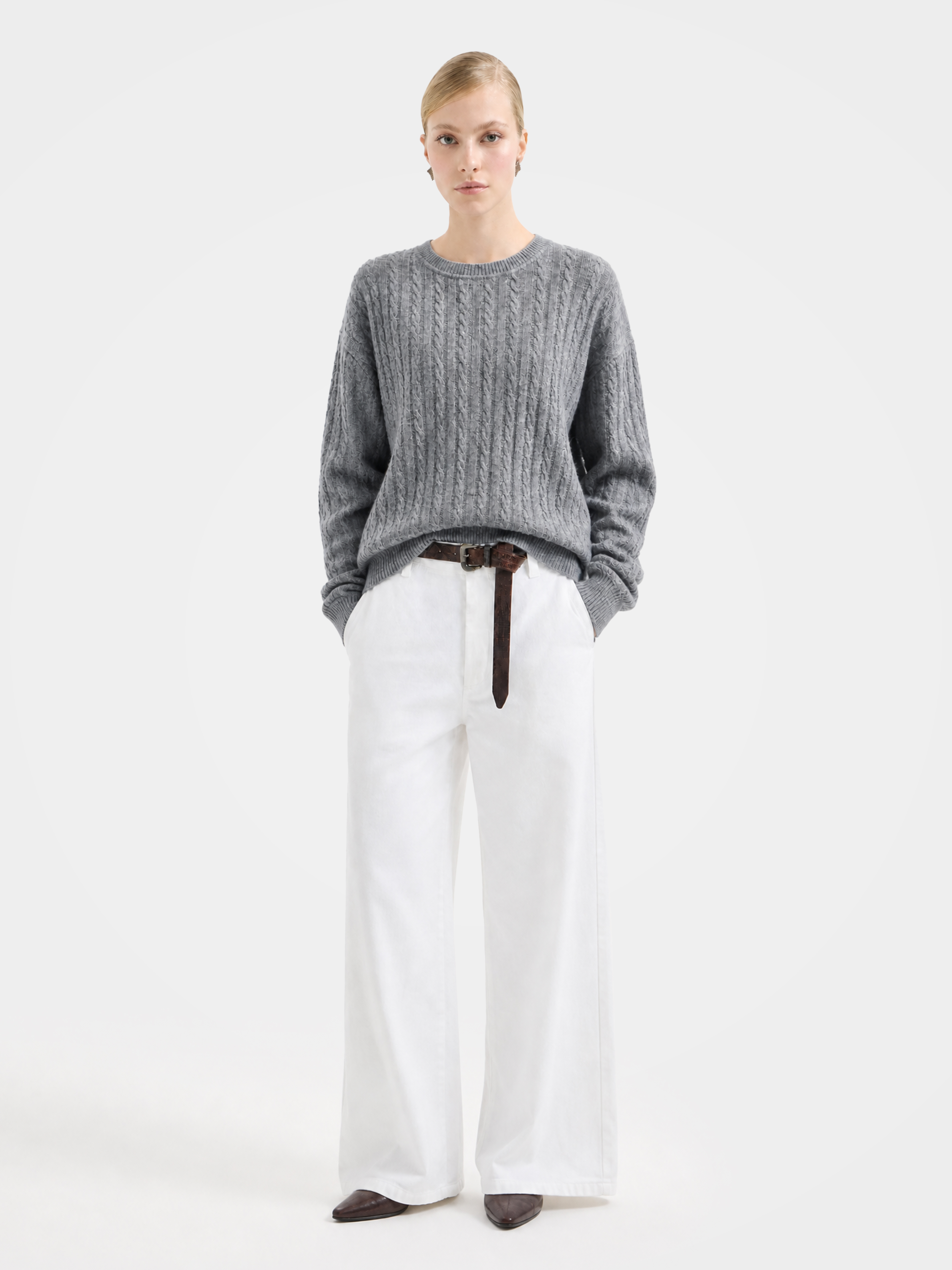 Cable-Knit Wool-Cashmere Creneck Sweater