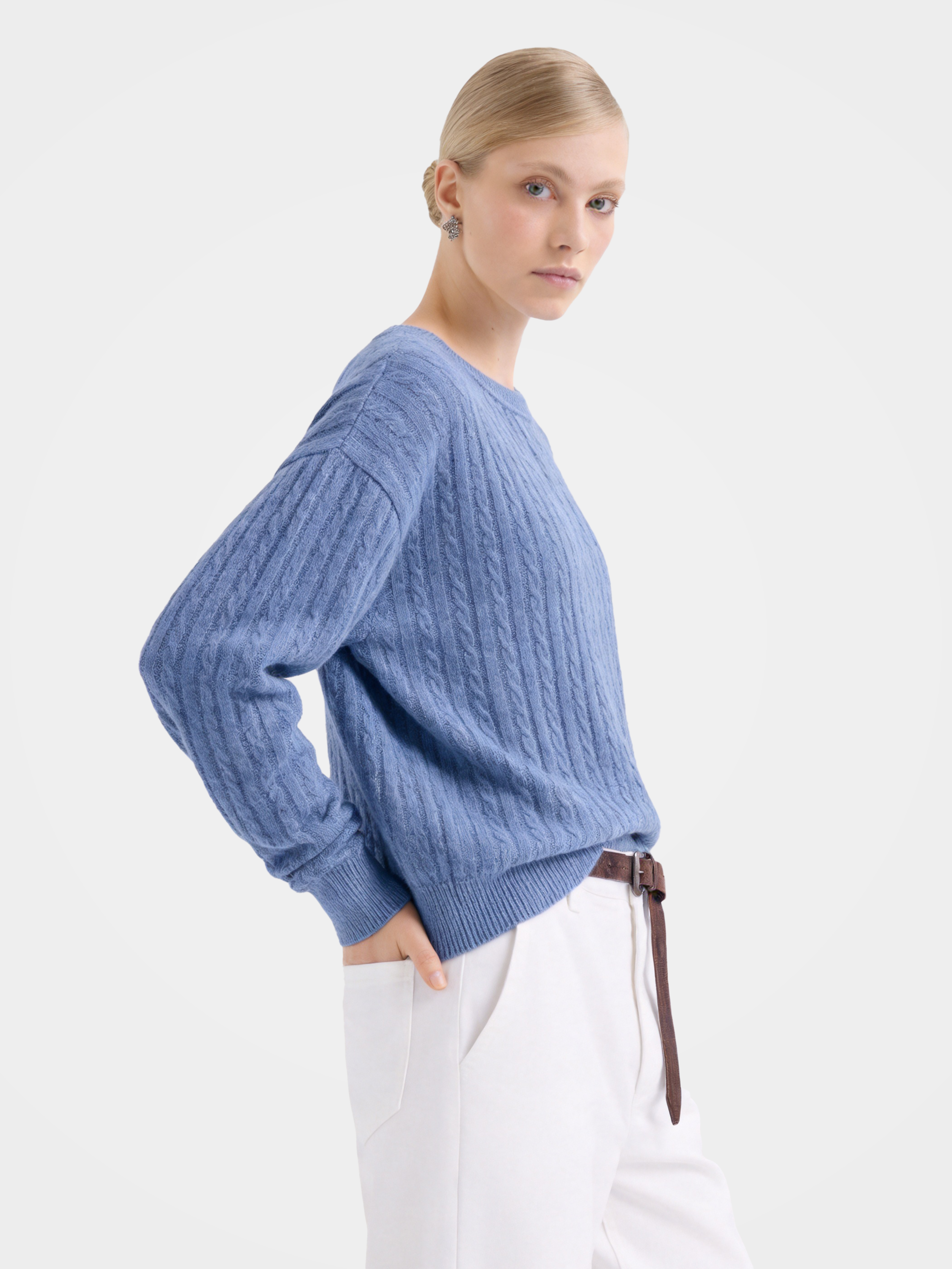 Cable-Knit Wool-Cashmere Creneck Sweater