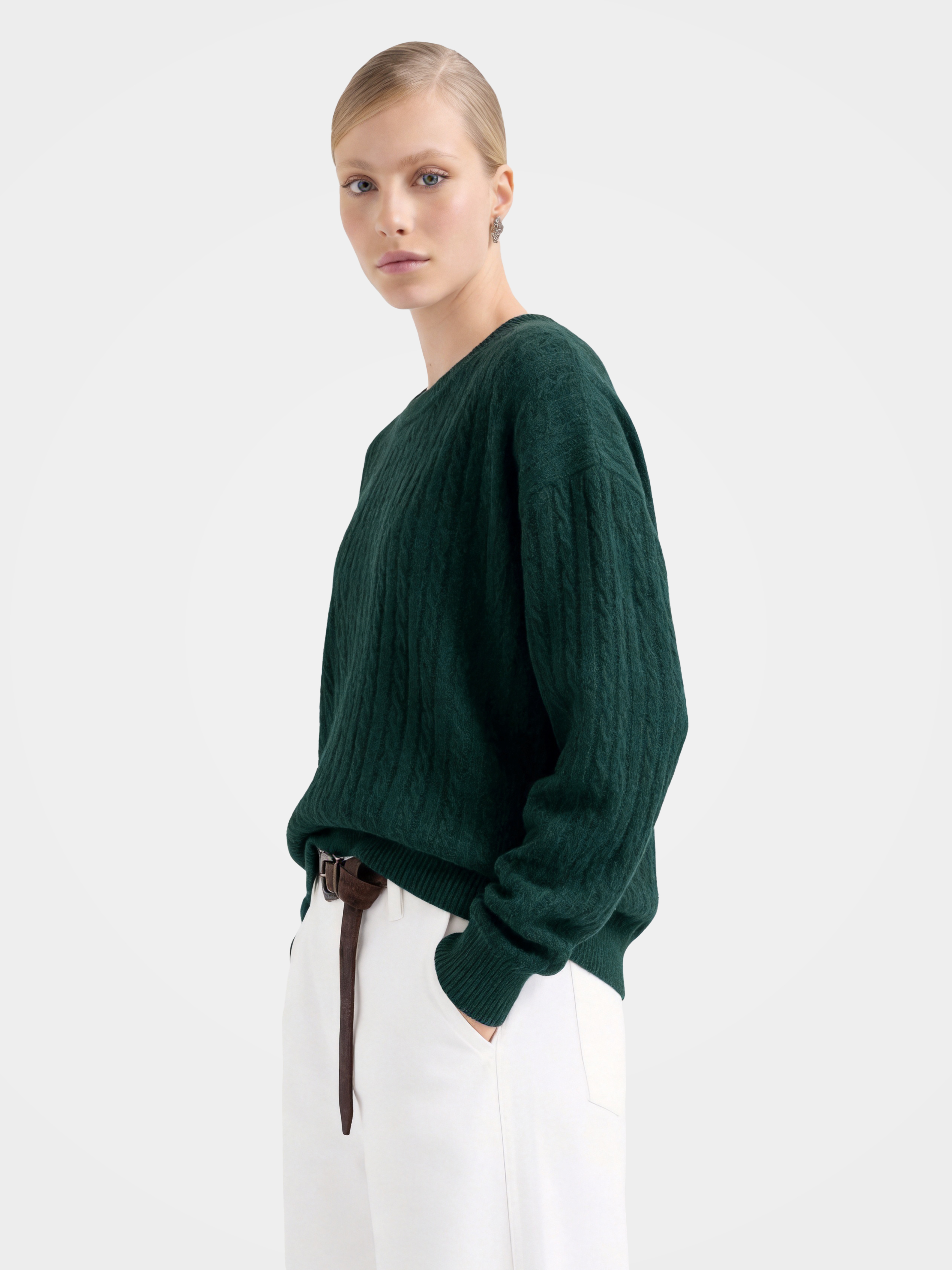 Cable-Knit Wool-Cashmere Creneck Sweater