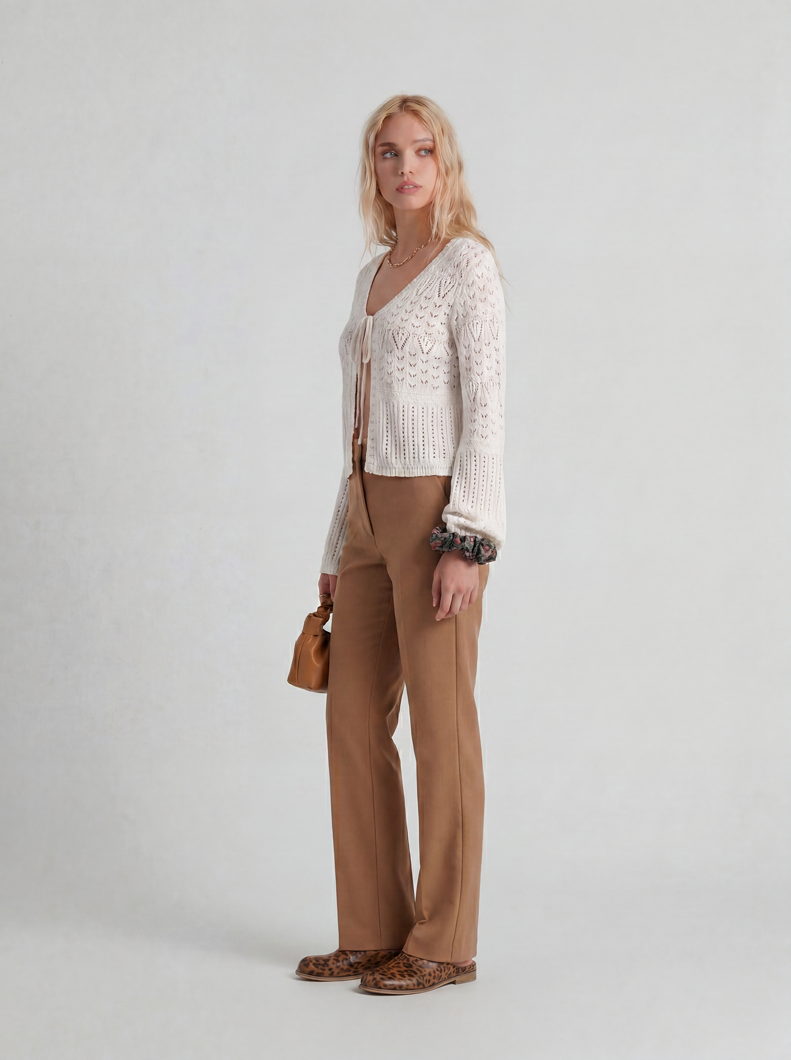 White Cotton Long Sleeve Hollow Out Knit Cardigan