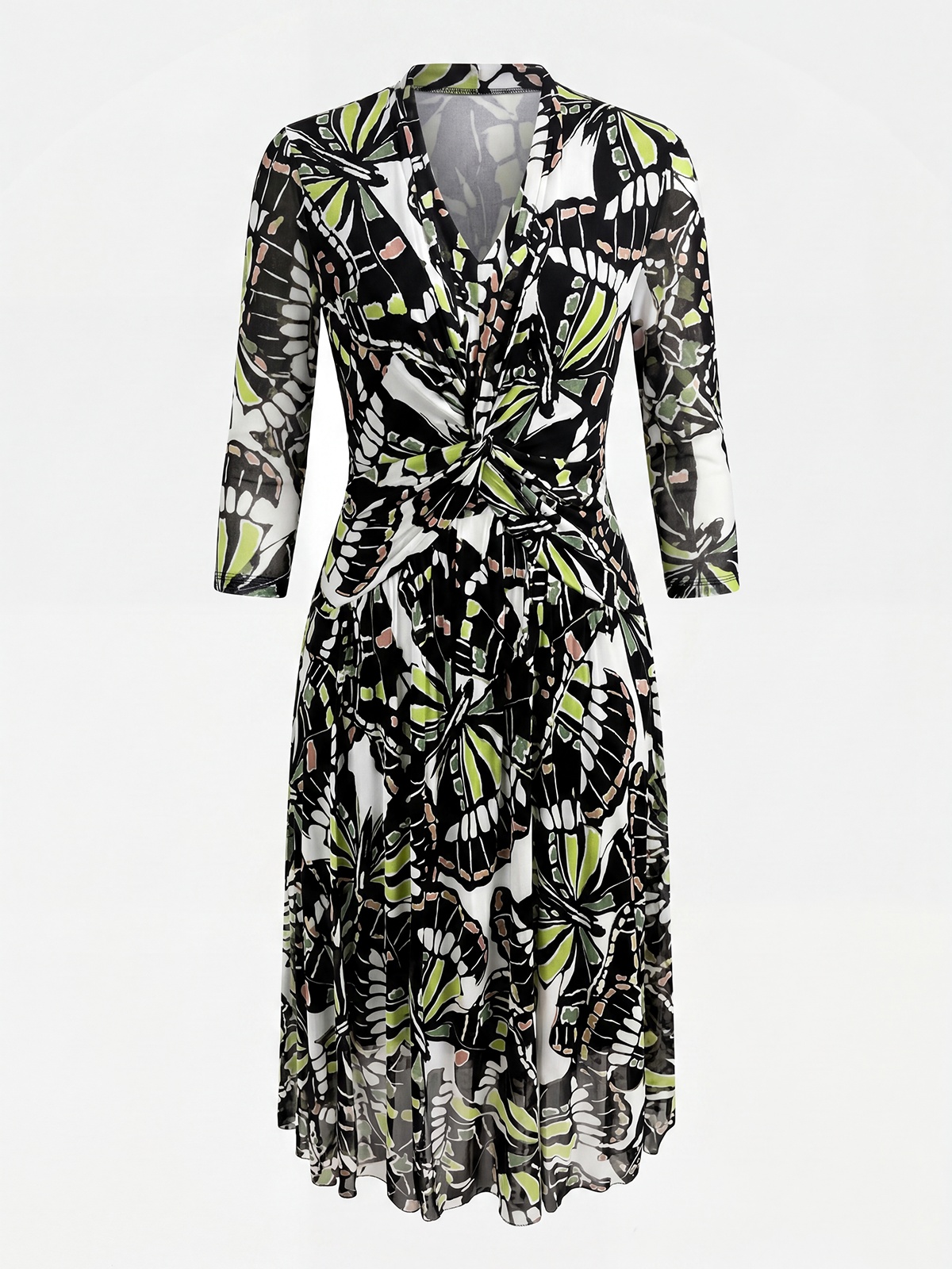 Lightweight 100% Mulberry Silk Printed Knee-Length Dress