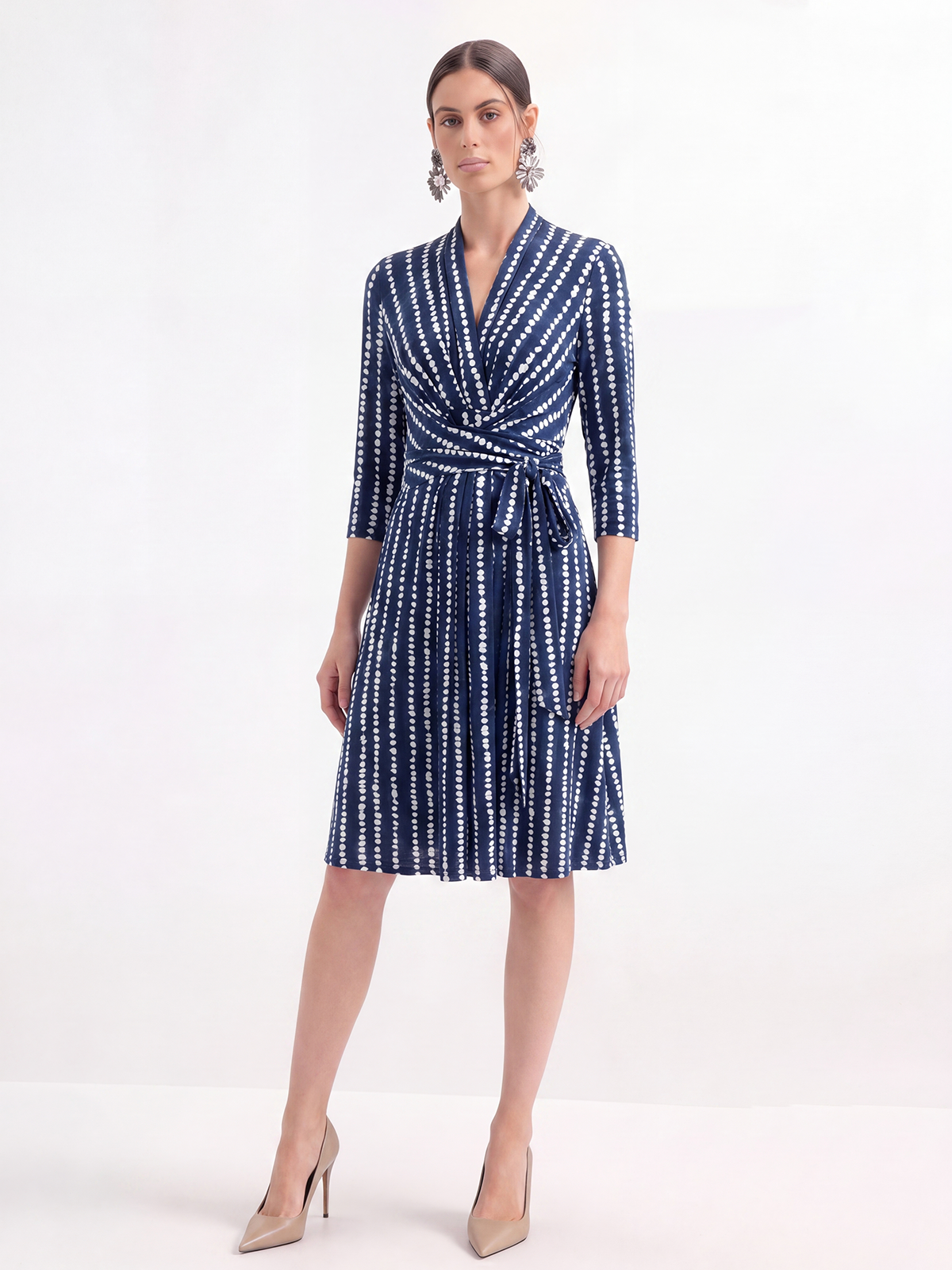 Luxurious 100% Mulberry Silk Printed Knee-Length Wrap Dress