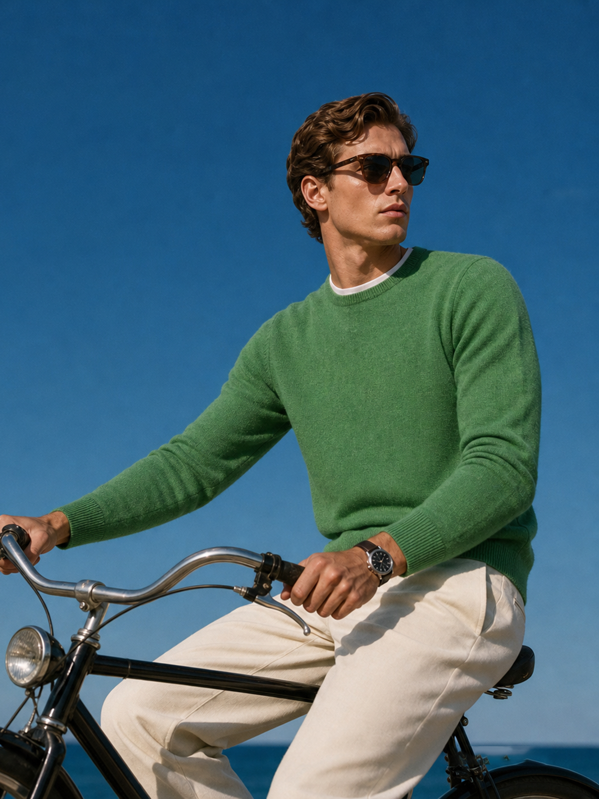 Men's 100% Cashmere Solid Crew Neck Sweater with Timeless Style