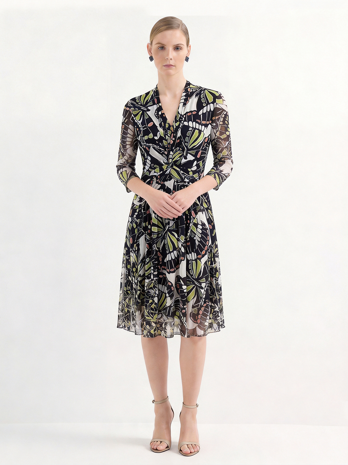 Lightweight 100% Mulberry Silk Printed Knee-Length Dress