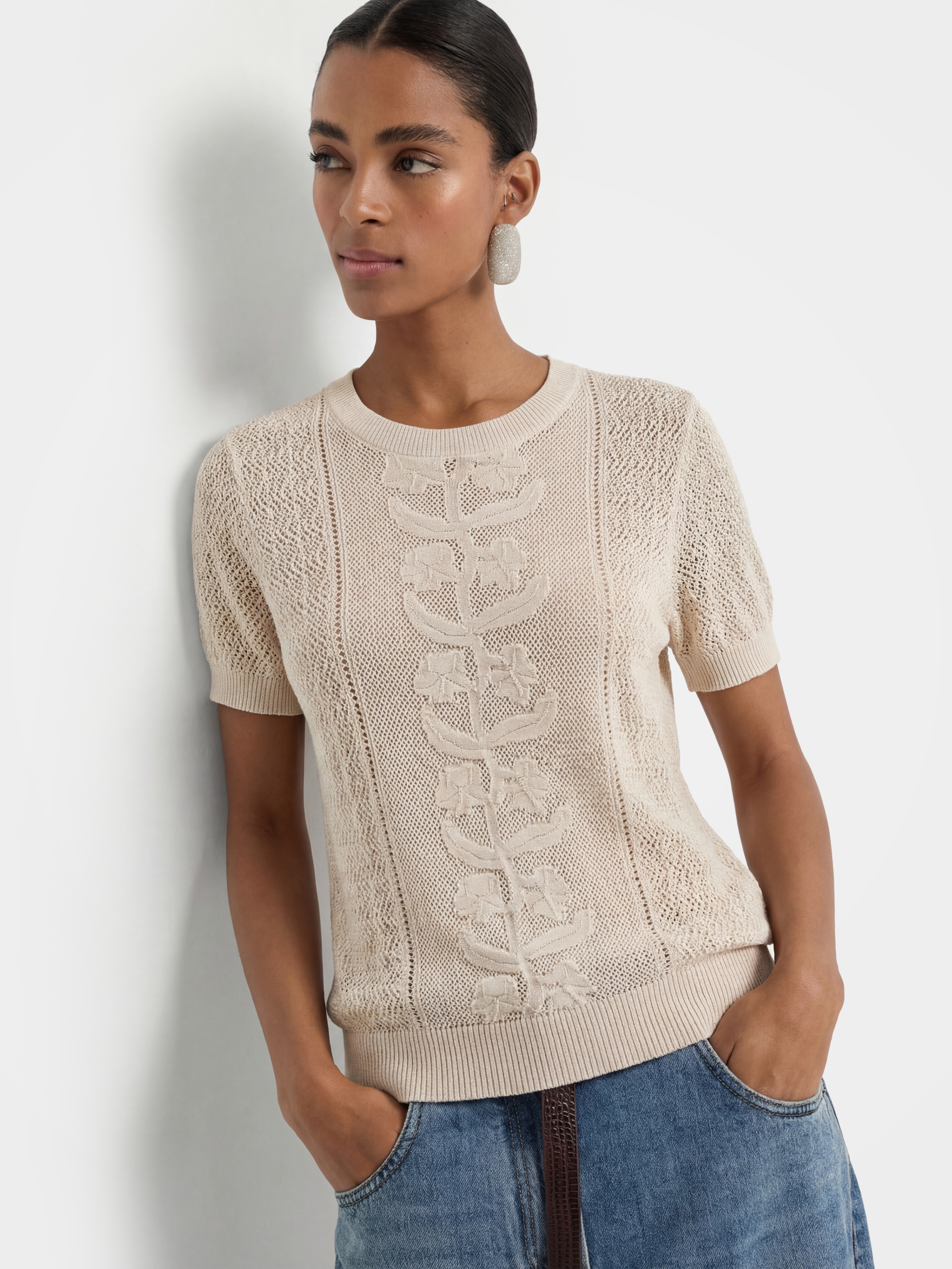 Breathable Cotton Silk Floral Knit Knit Summer Top