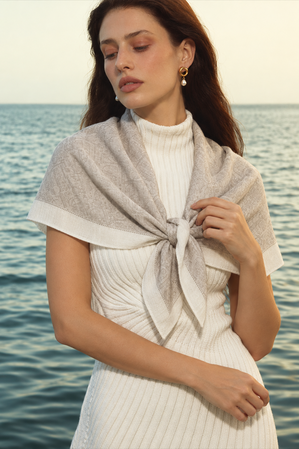 100% Cashmere Tonal Abstract Print Square Scarf Lightweight Luxury Wrap