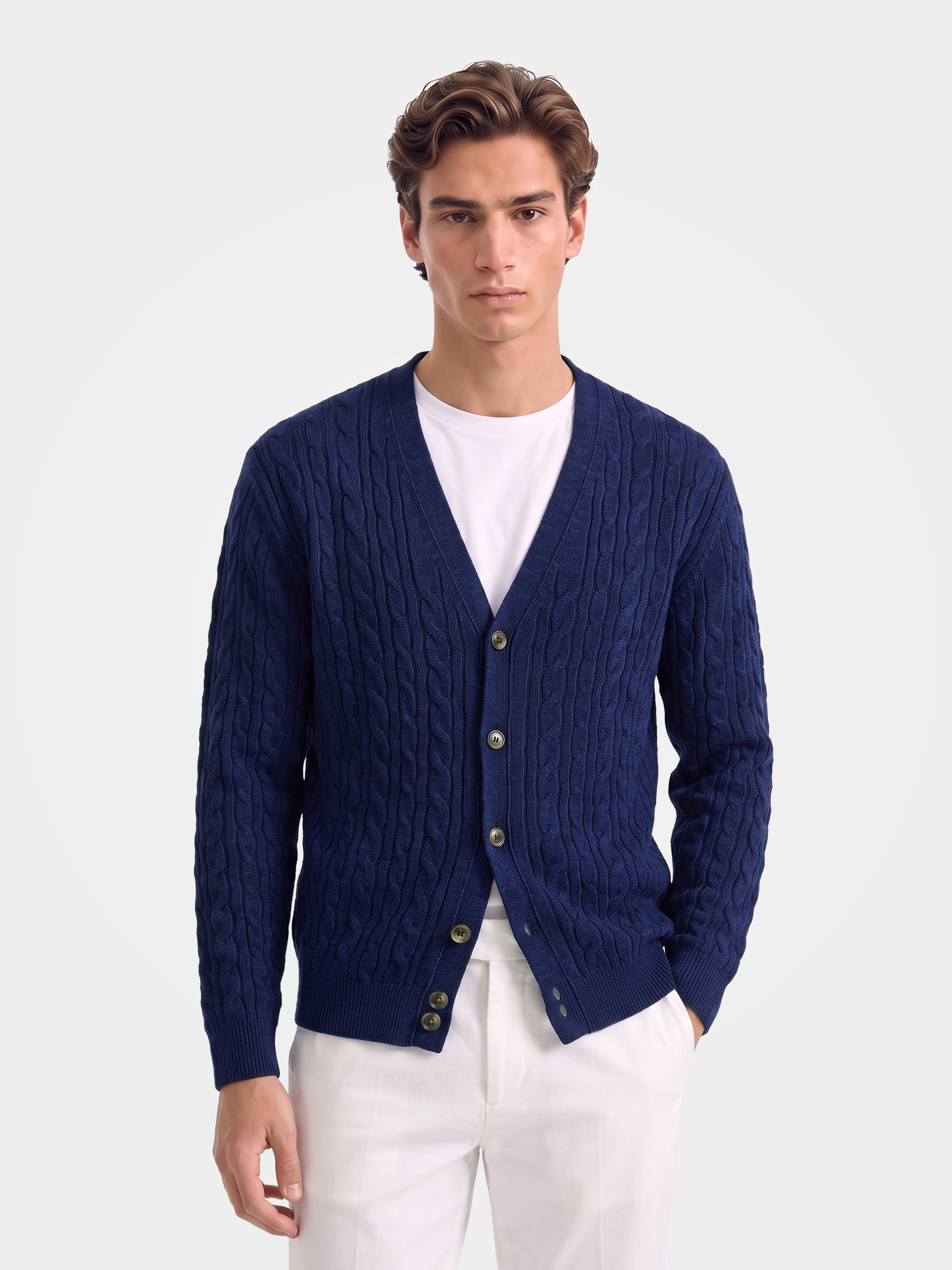 Men's 100% Mongolian Cashmere Cable Knit V-Neck Cardigan - Soft Luxury Knitwear