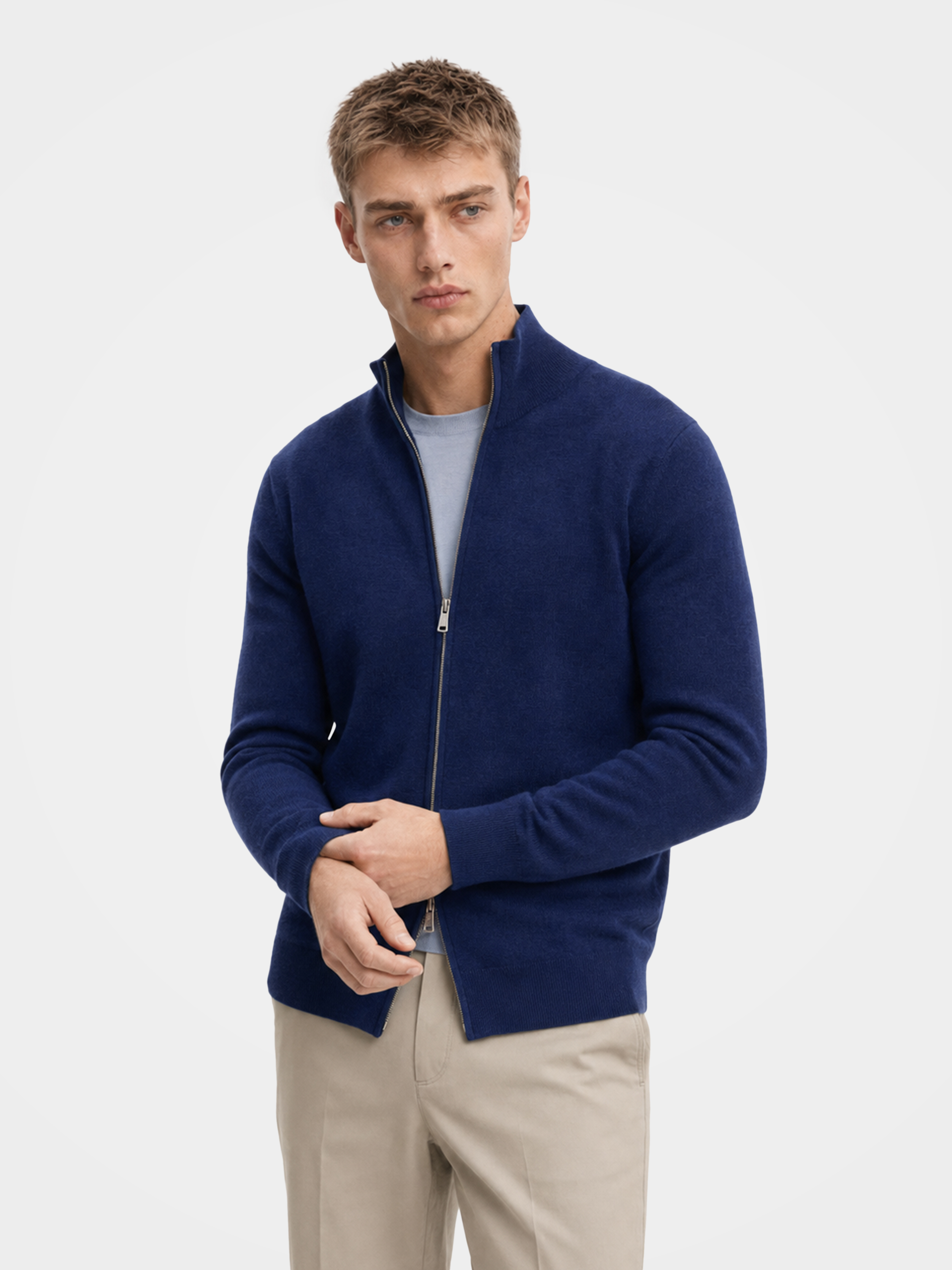 Pre-Order |Men's 100% Cashmere Mock Neck Full-Zip Cardigan (10-14 Business Days)