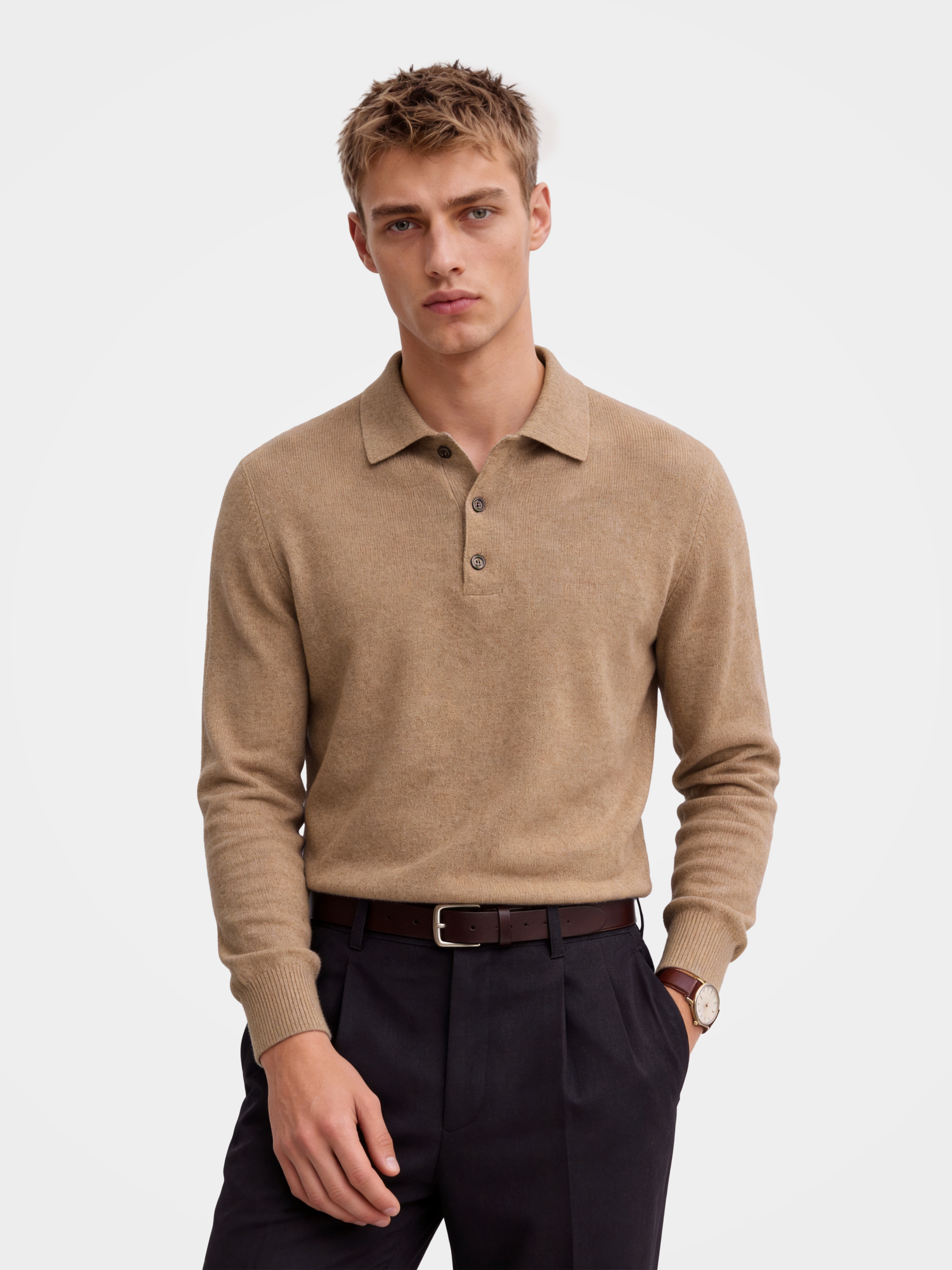 Pre-Order | Men's 100% Cashmere Polo Collar Knit Sweater (10-14 Business Days)