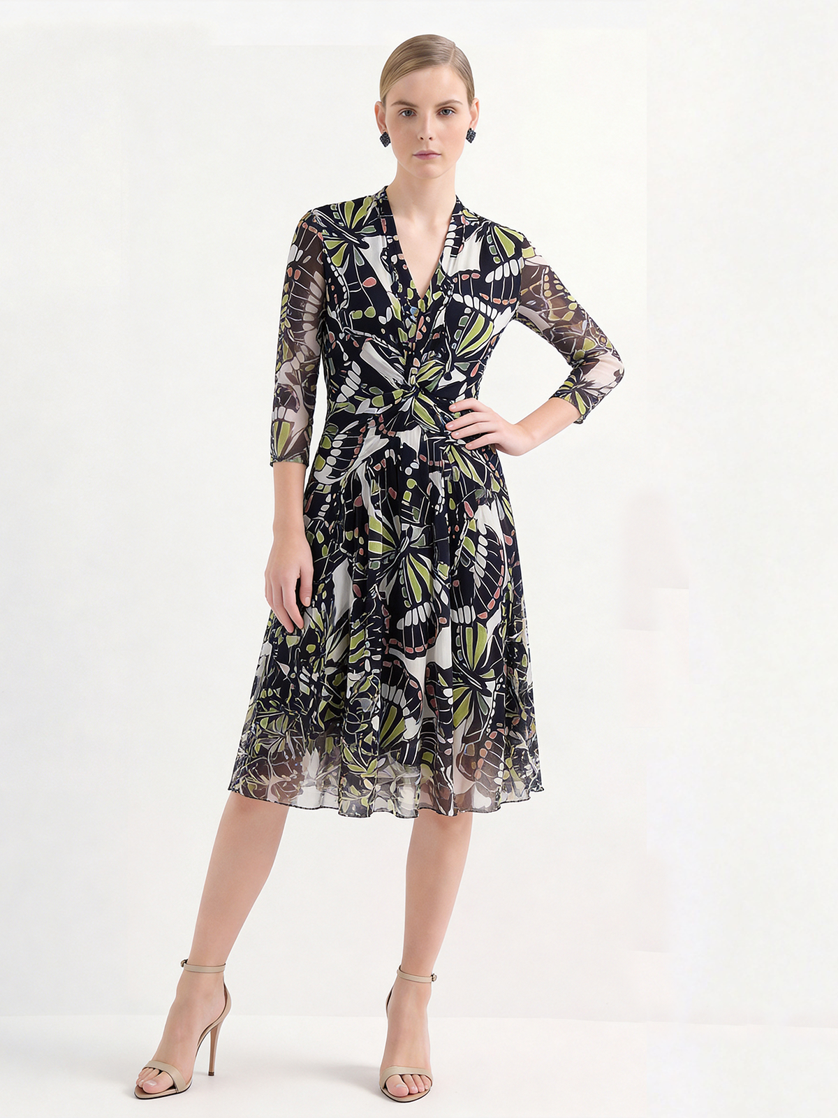 Lightweight 100% Mulberry Silk Printed Knee-Length Dress