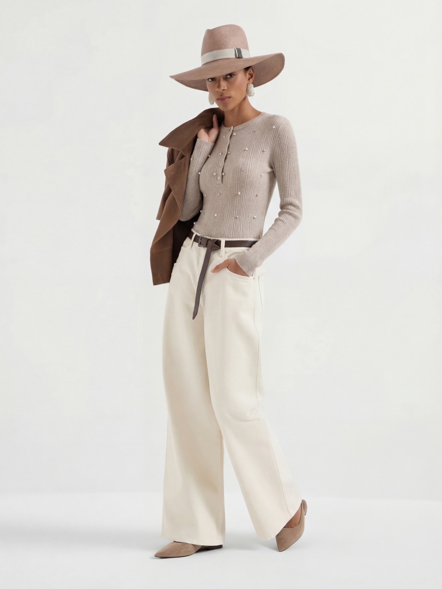 Wool Long Sleeve Beading Knit Sweaters Top