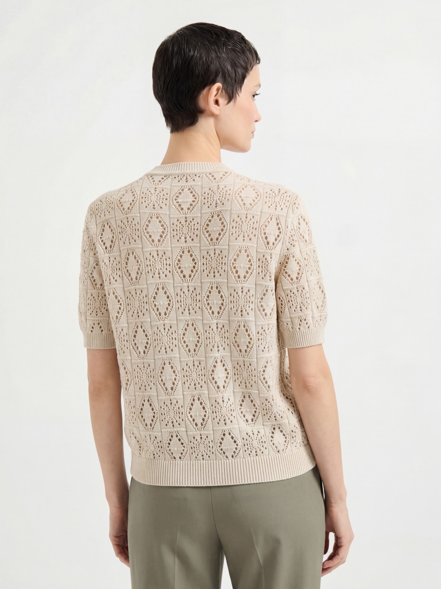 Cotton Short Sleeve Jacquard Knit Top
