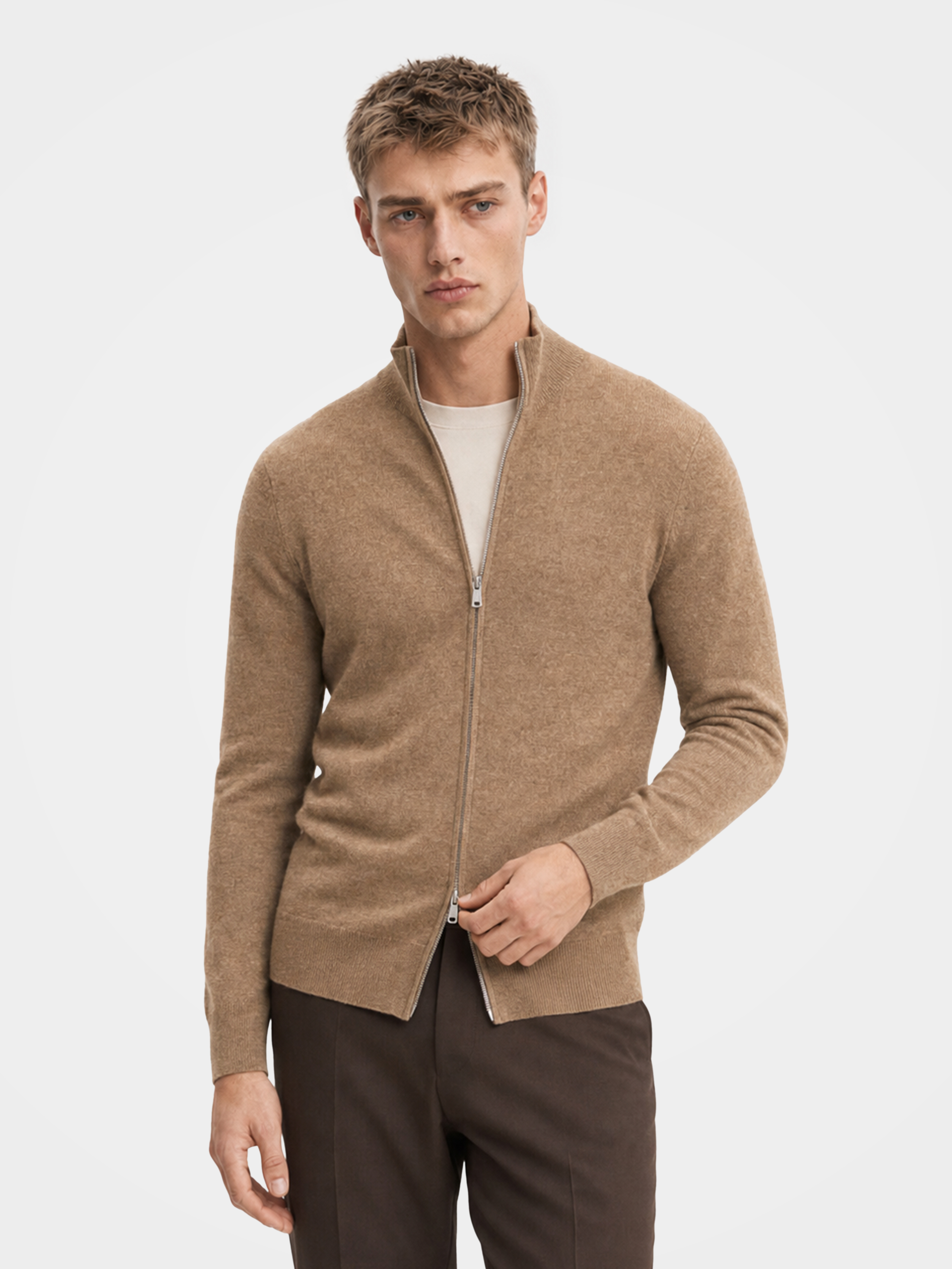 Pre-Order |Men's 100% Cashmere Mock Neck Full-Zip Cardigan (10-14 Business Days)
