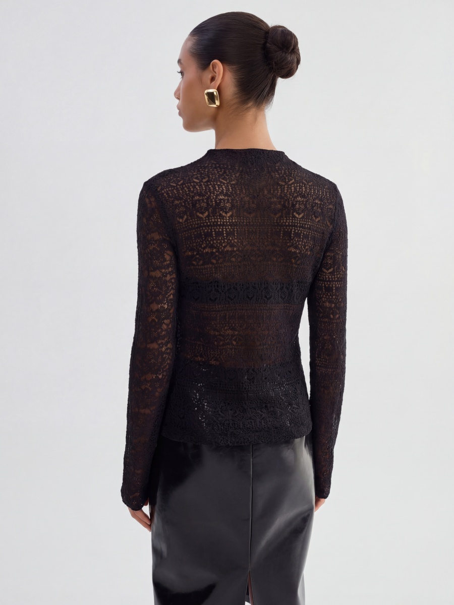 Wool Silk Lace Long Sleeve Knit Top