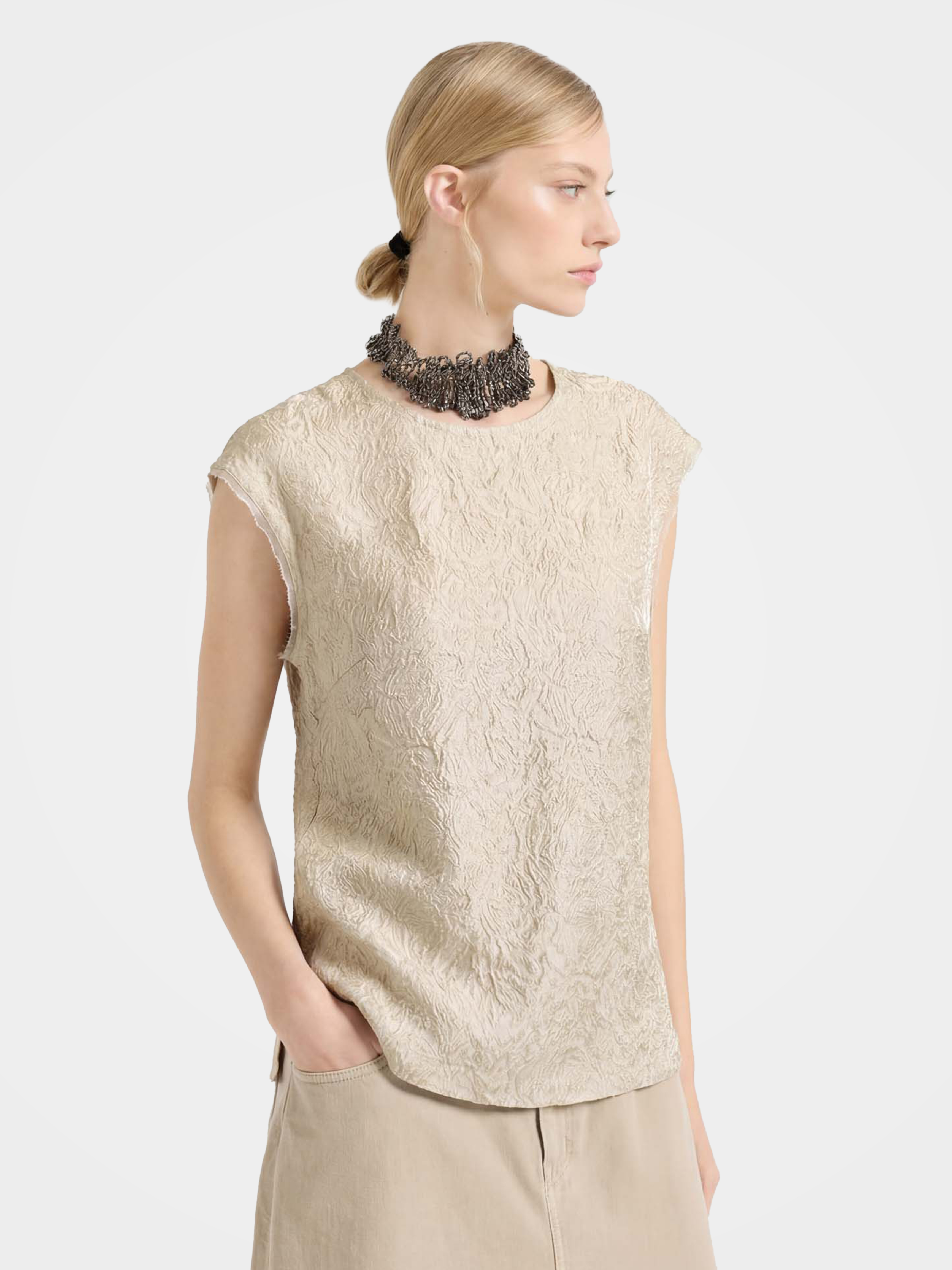 Lightweight Mulberry Silk Gold Sheen Sleeveless Top
