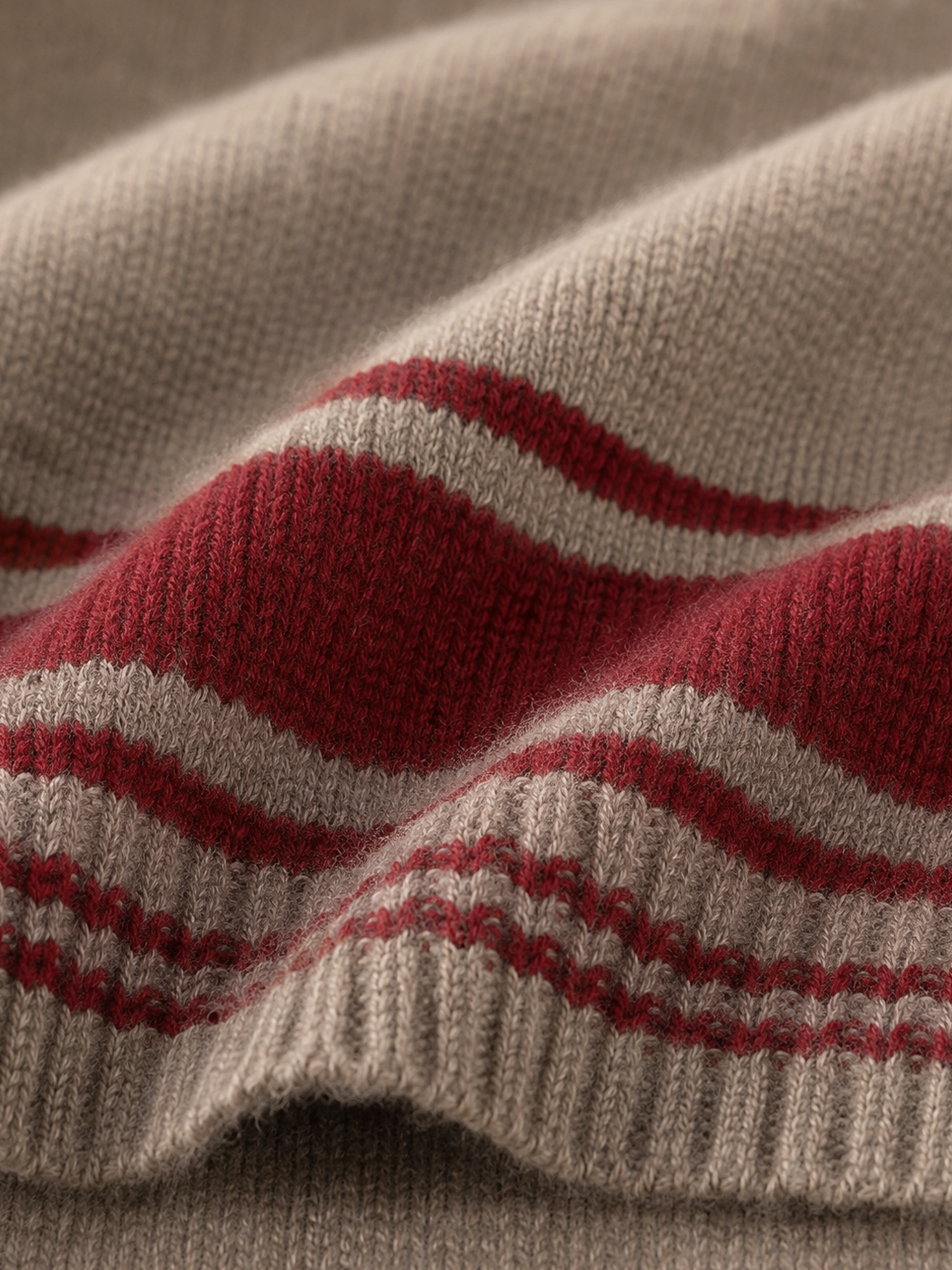 100% Cashmere Knit Stripe Fringe Long Scarf