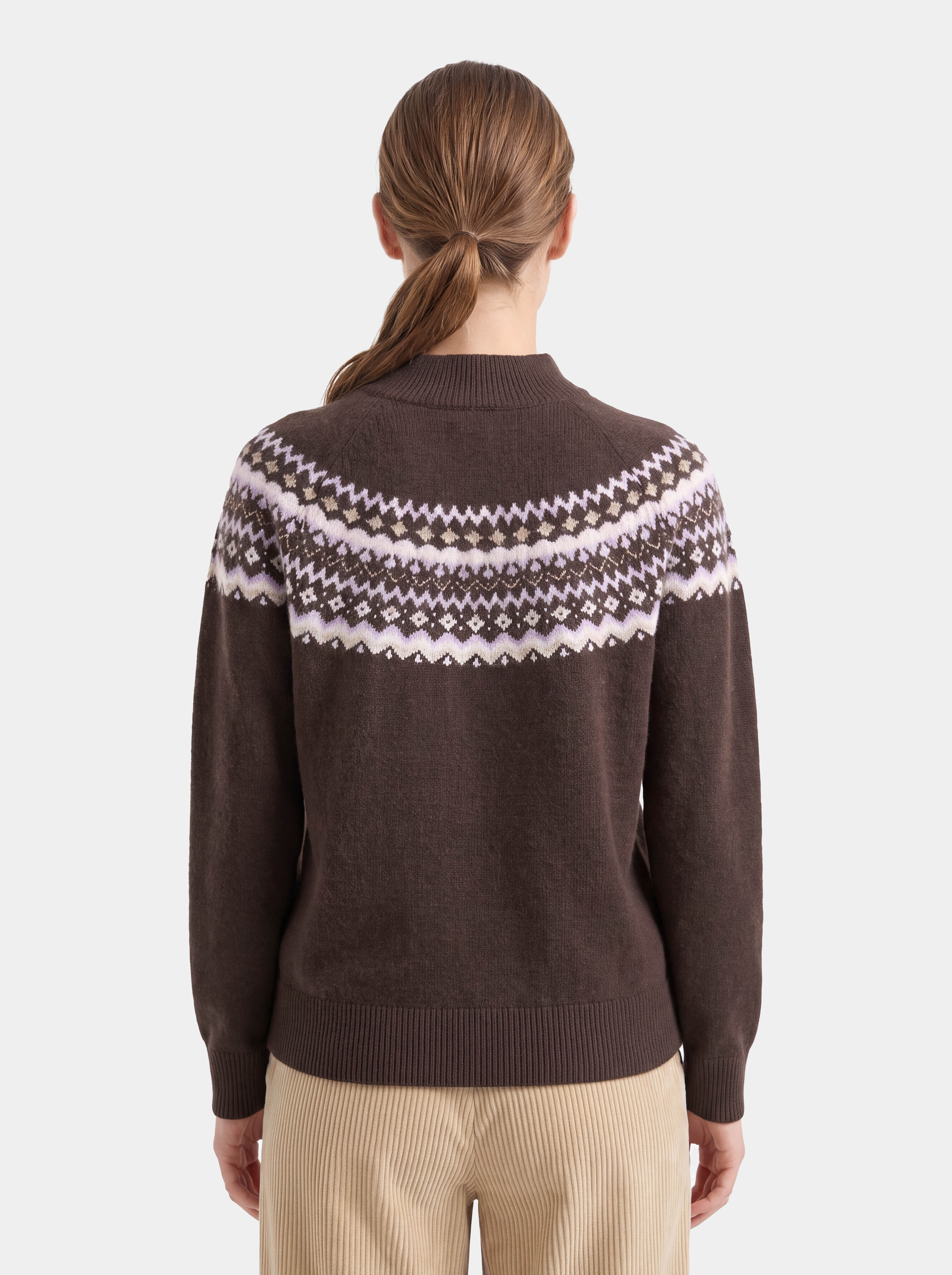 100% Cashmere Mock Neck Sweater Soft Fair Isle Diamond Knit Pullover