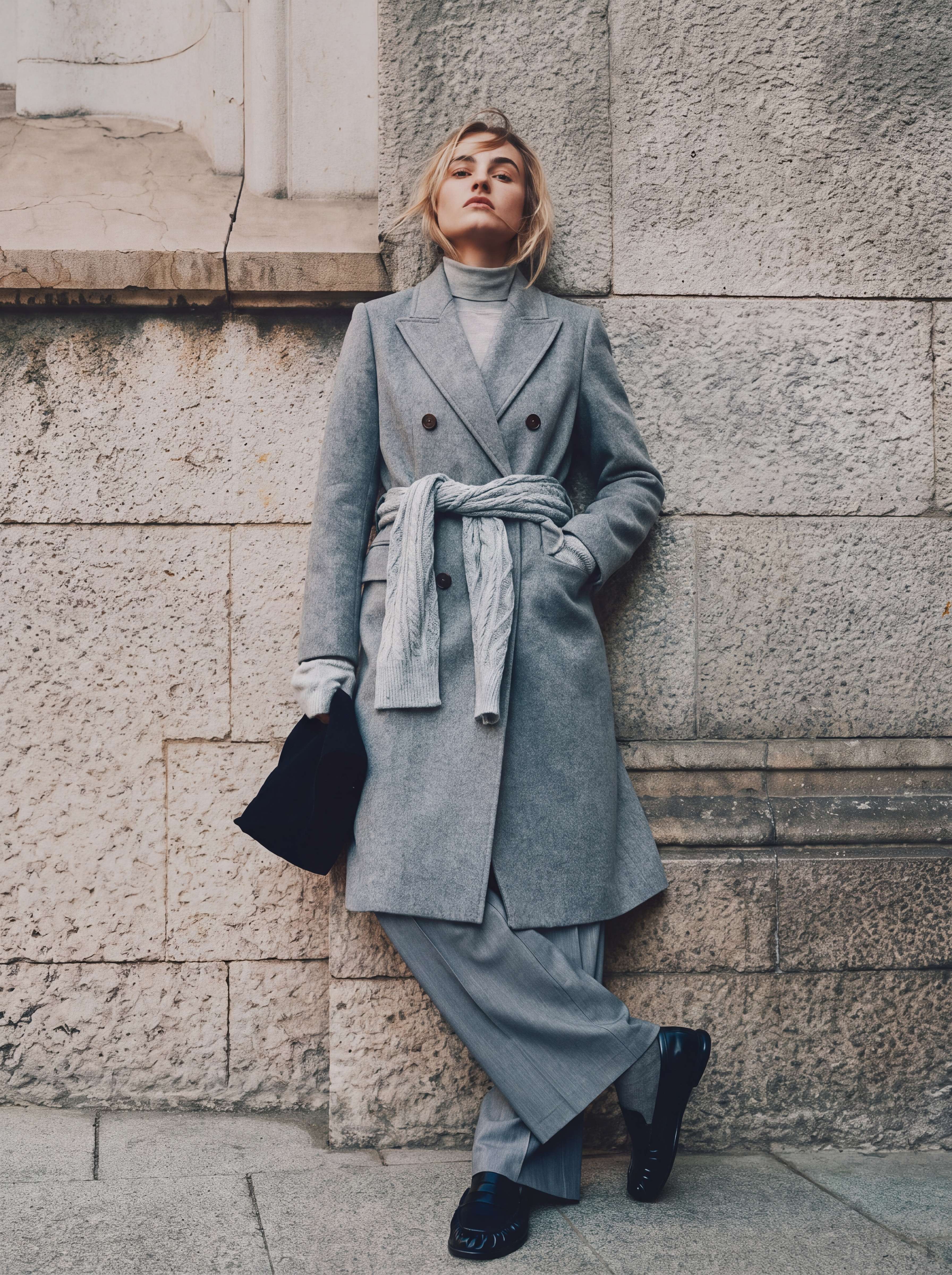 100% Cashmere Notched Lapel Double-Breasted Long Coat