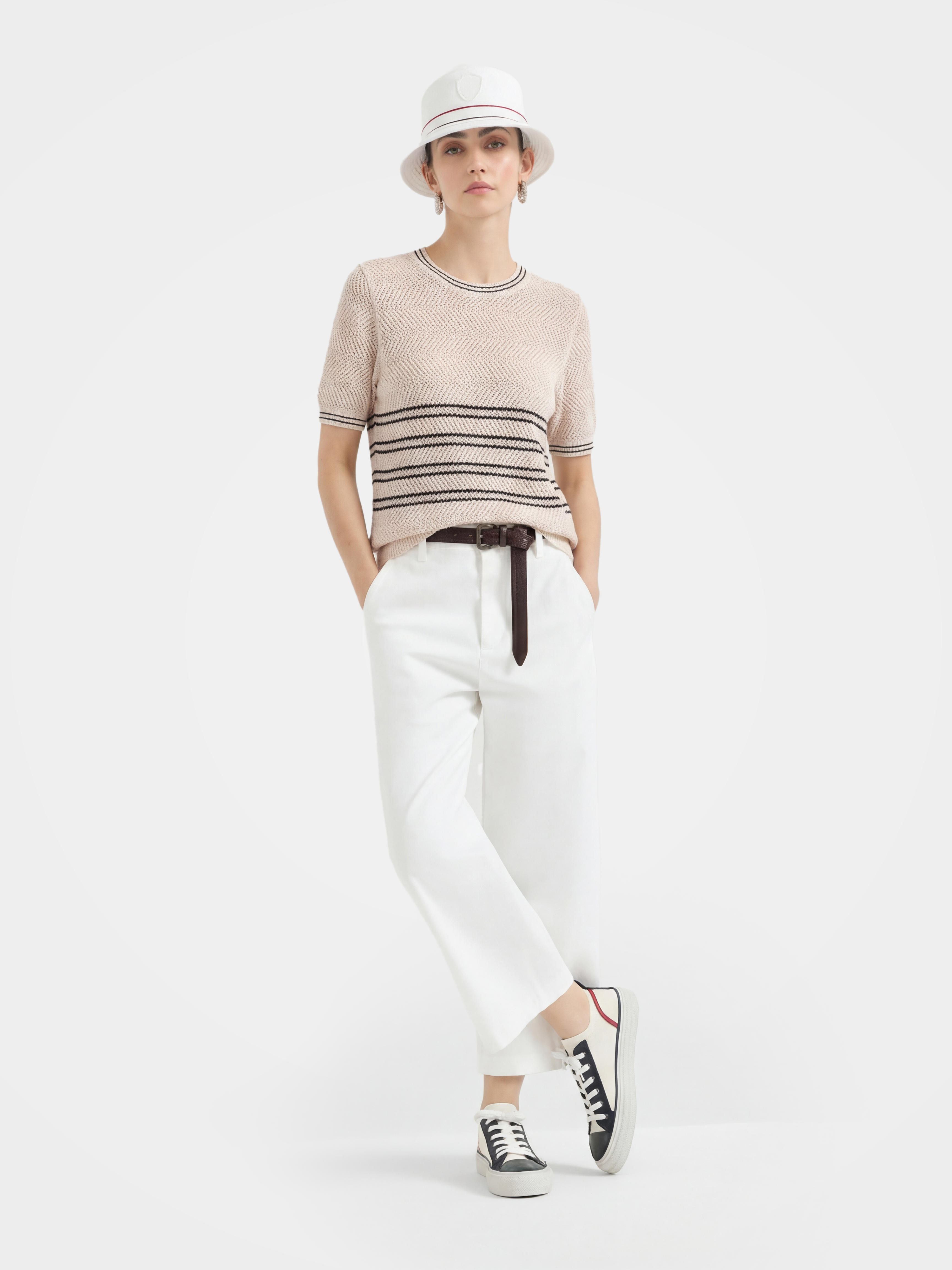 Airy Cotton Silk Blend Textured Short Sleeve Top