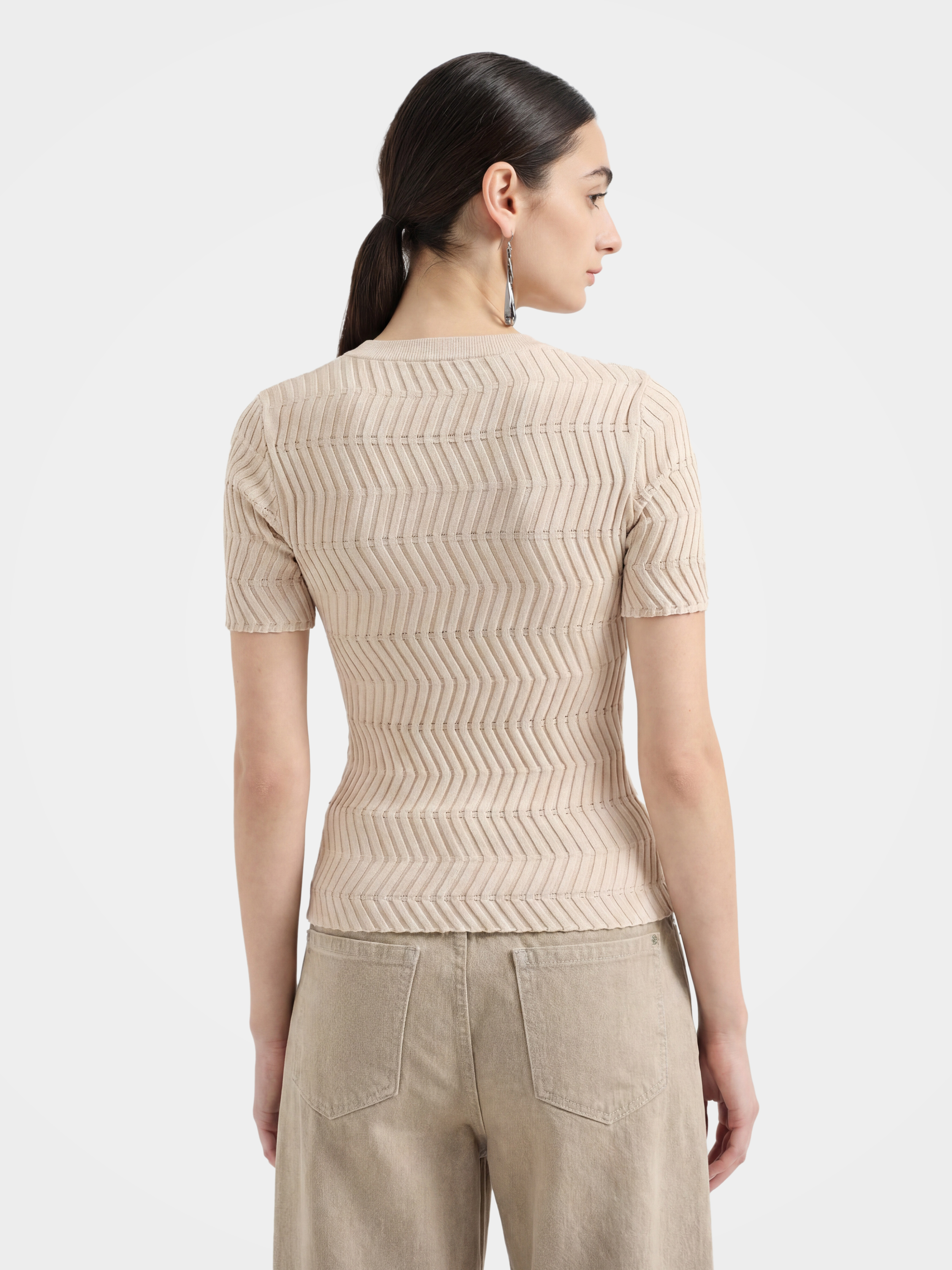 Minimalist Ribbed Knit Button Front Short Sleeve Pullover