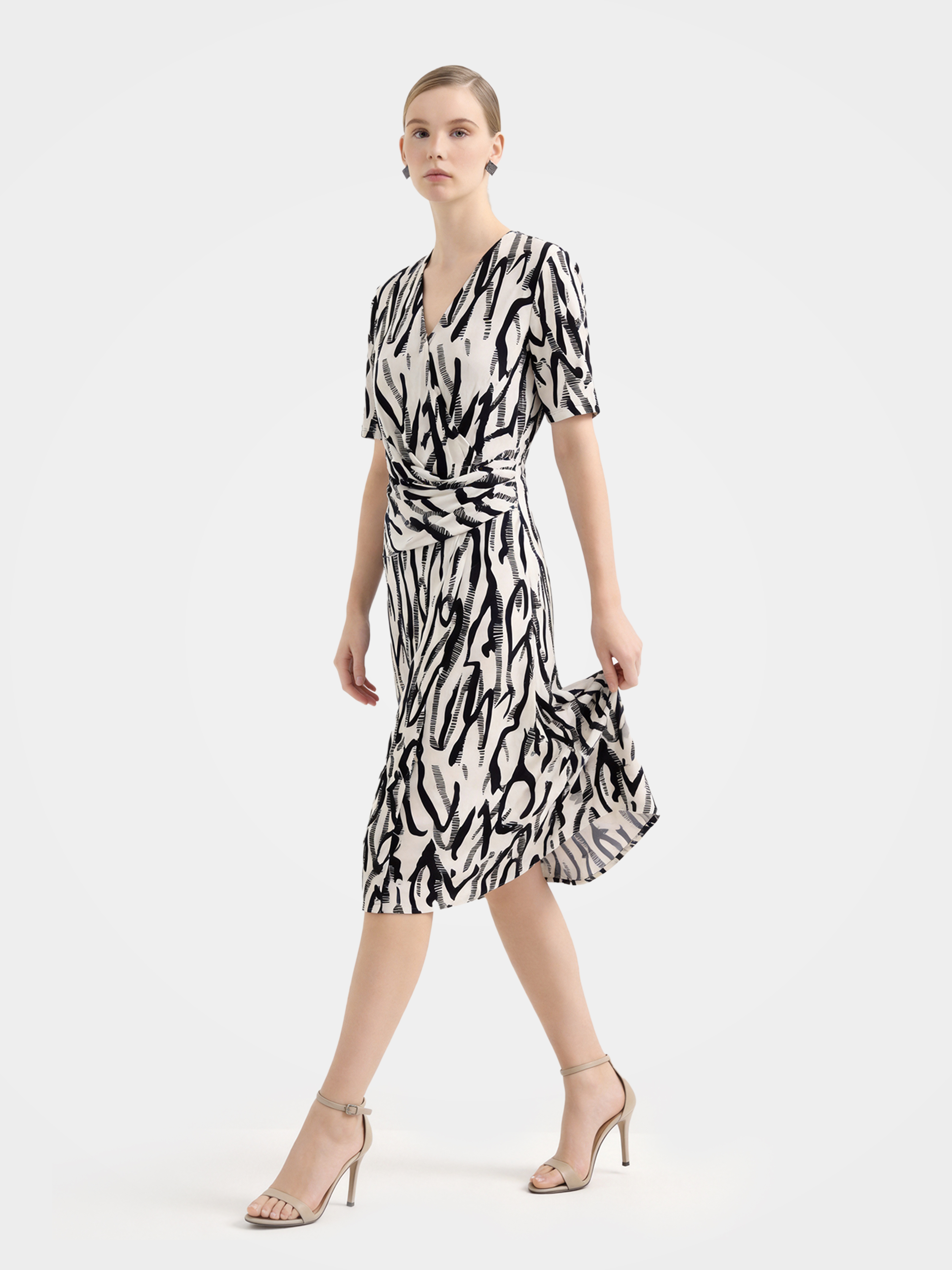 Luxury Mulberry Silk Printed Wrap Midi Dress