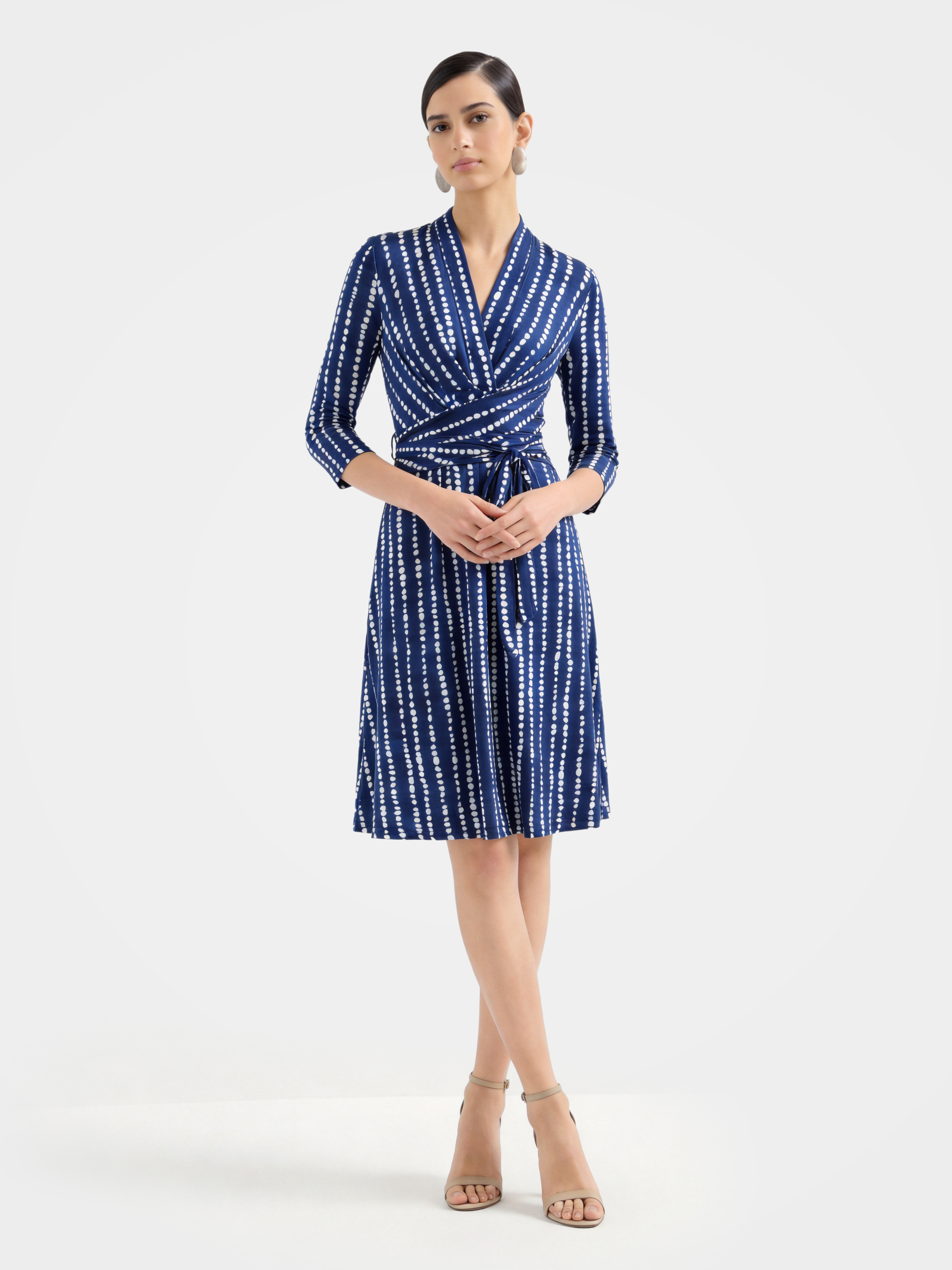 Luxurious 100% Mulberry Silk Printed Knee-length Wrap Dress