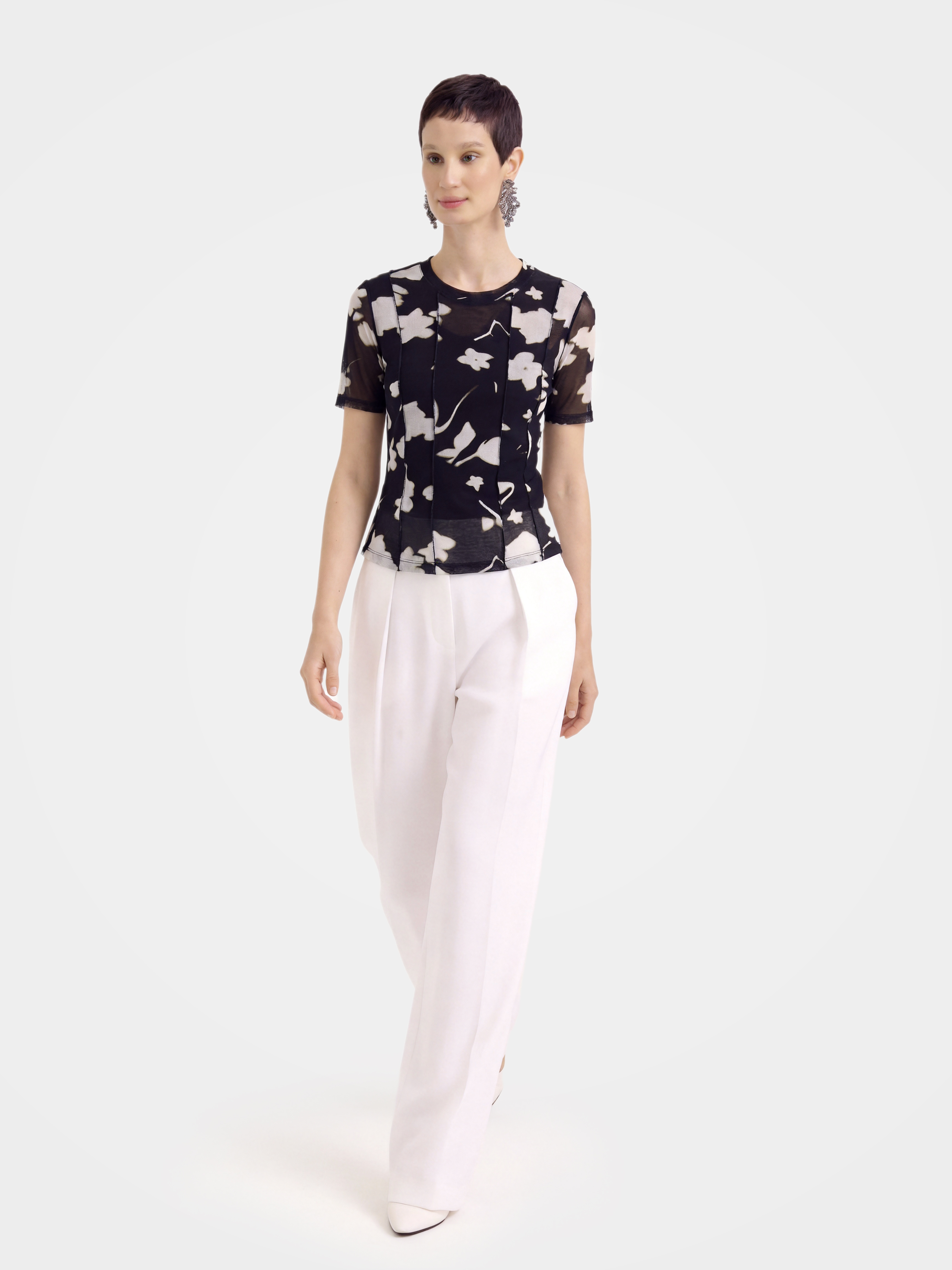 Lightweight Printed Crew Neck 100% Mulberry Silk Blouse