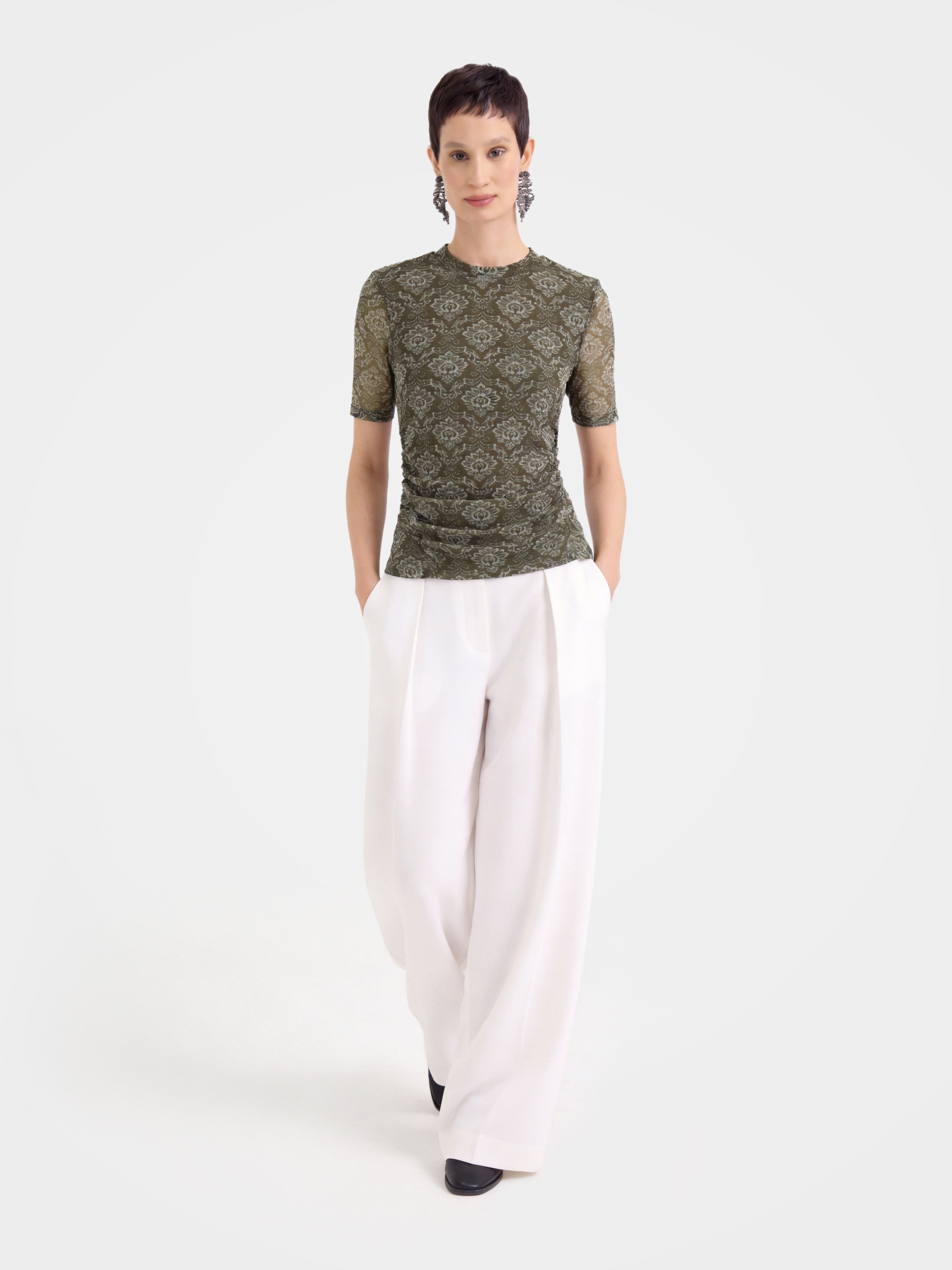 Breathable Vintage Printed Crew Neck 100% Mulberry Silk Top