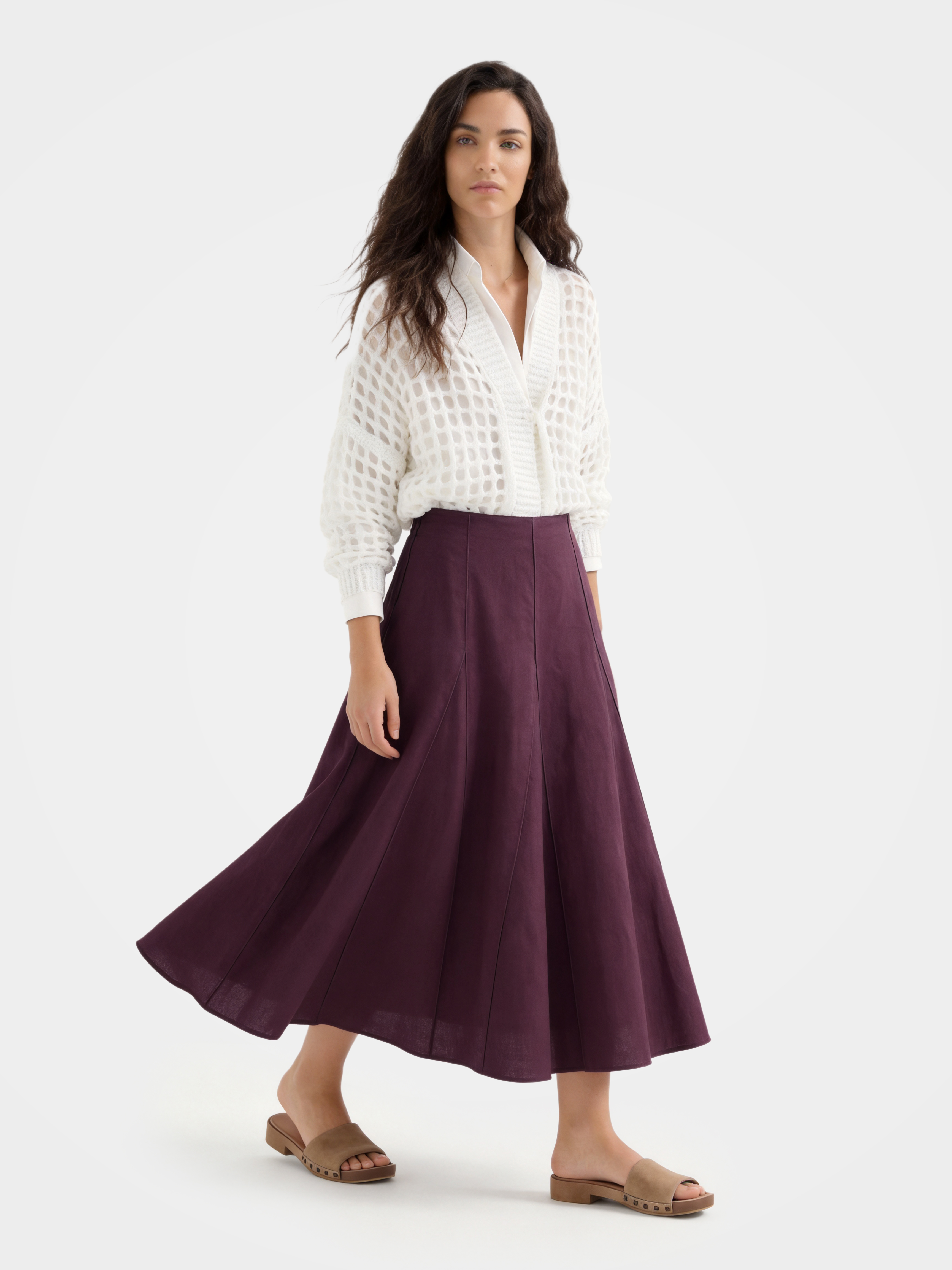 Purple Linen Classic Midi Skirt