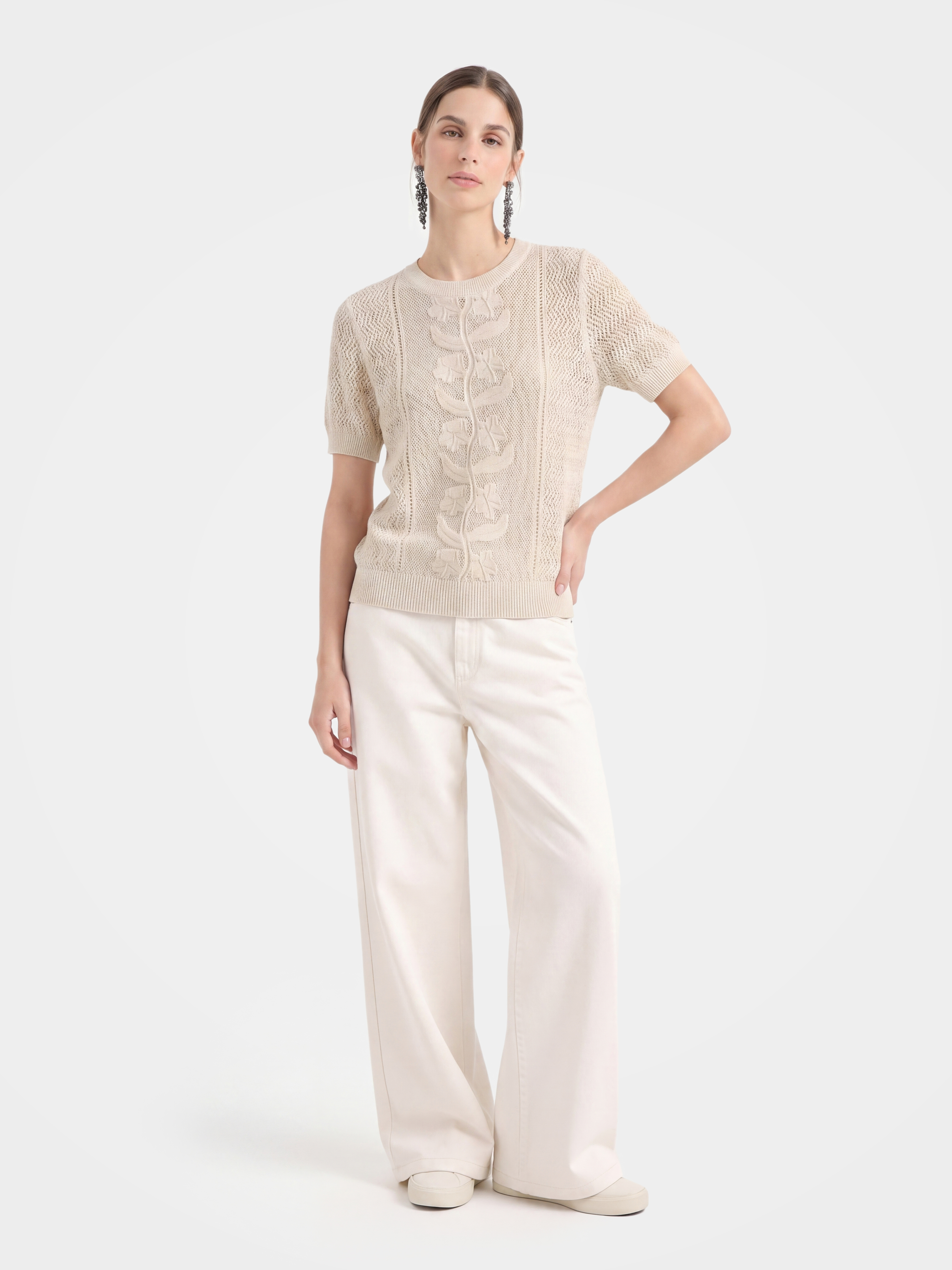 Breathable Cotton Silk Floral Knit Knit Summer Top