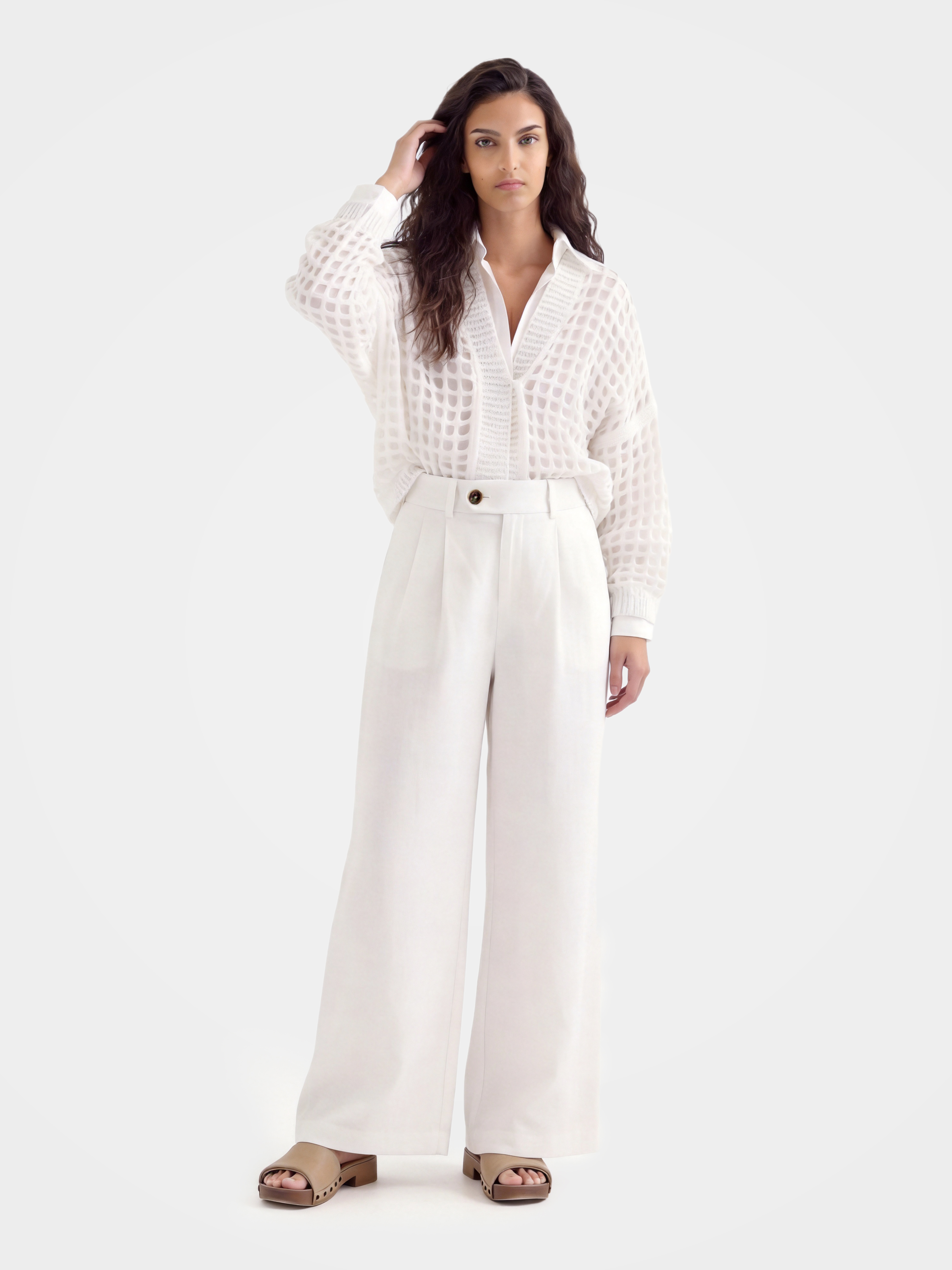 Breathable White Wide Leg Pant with Pockets