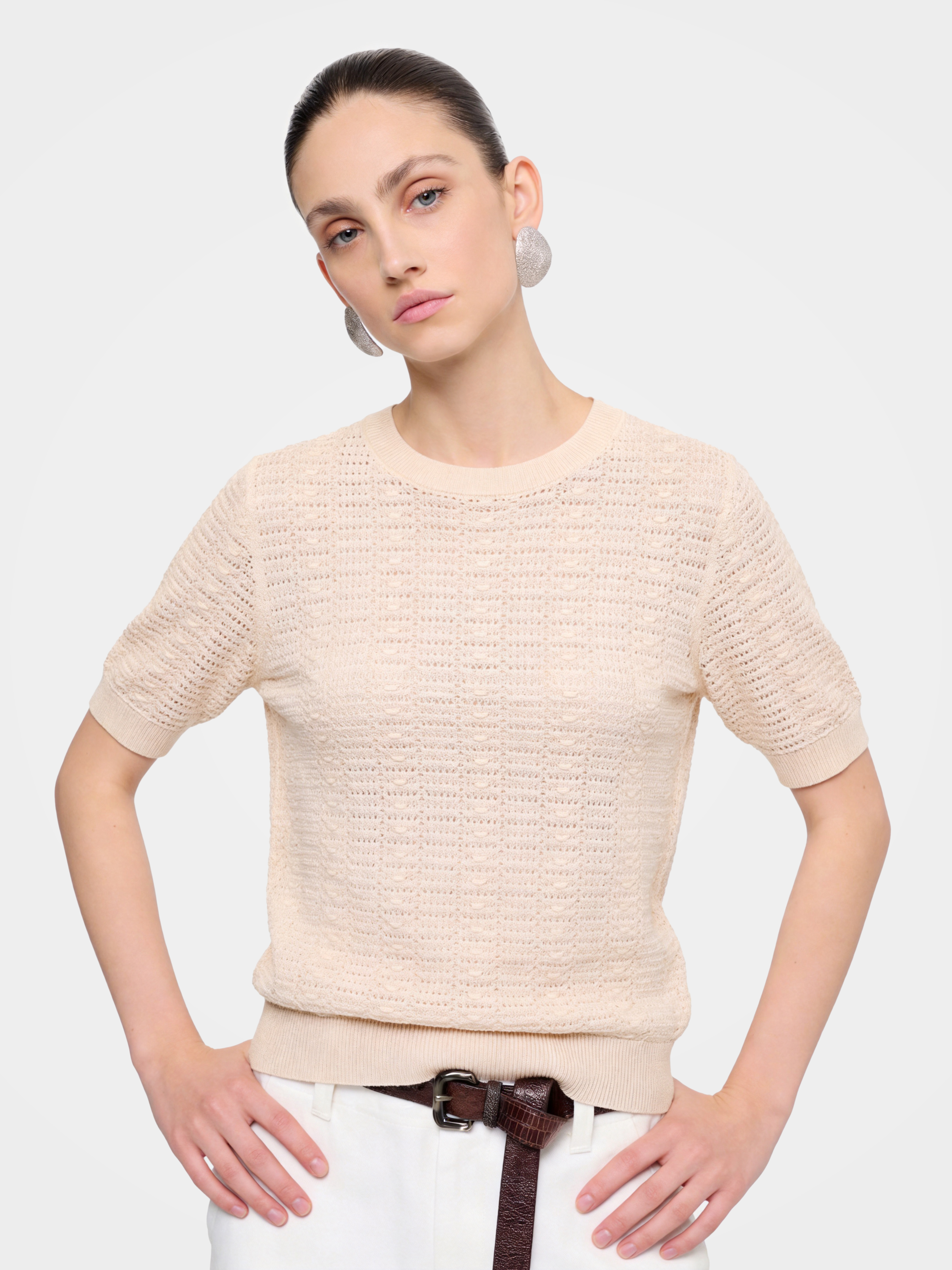 Airy Cotton Silk Blend Textured Summer Pullover