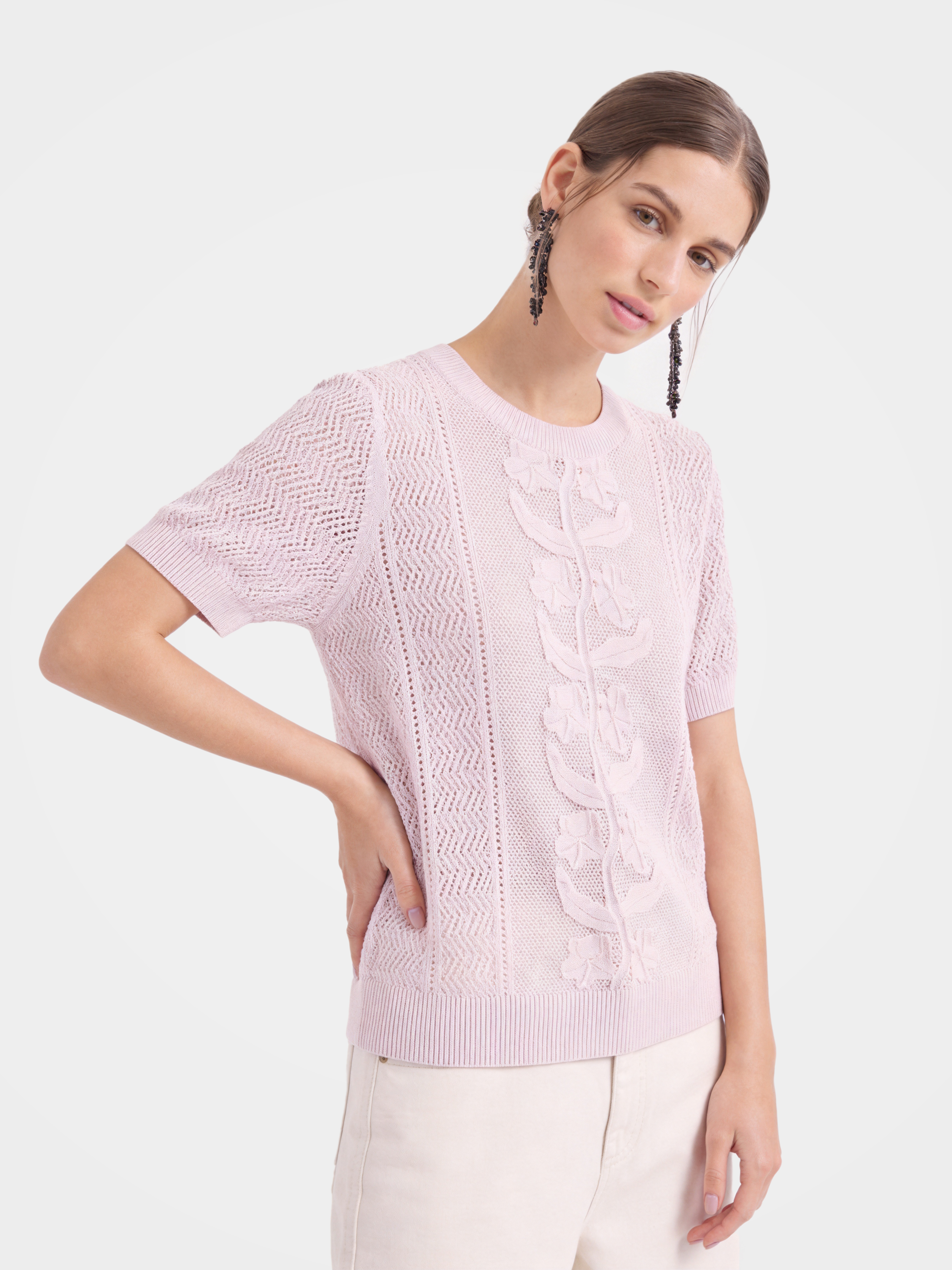Breathable Cotton Silk Floral Knit Knit Summer Top
