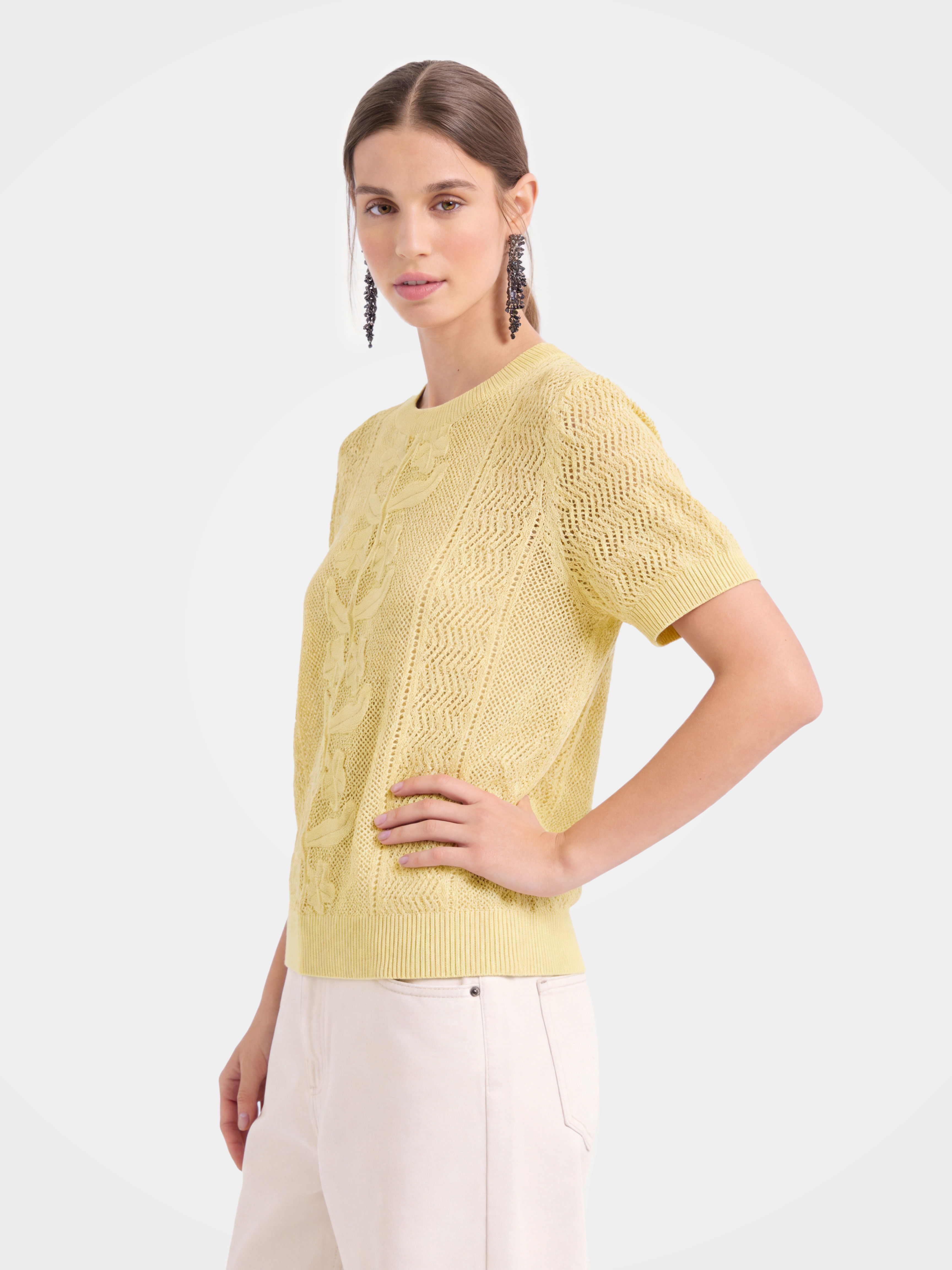 Breathable Cotton Silk Floral Knit Knit Summer Top
