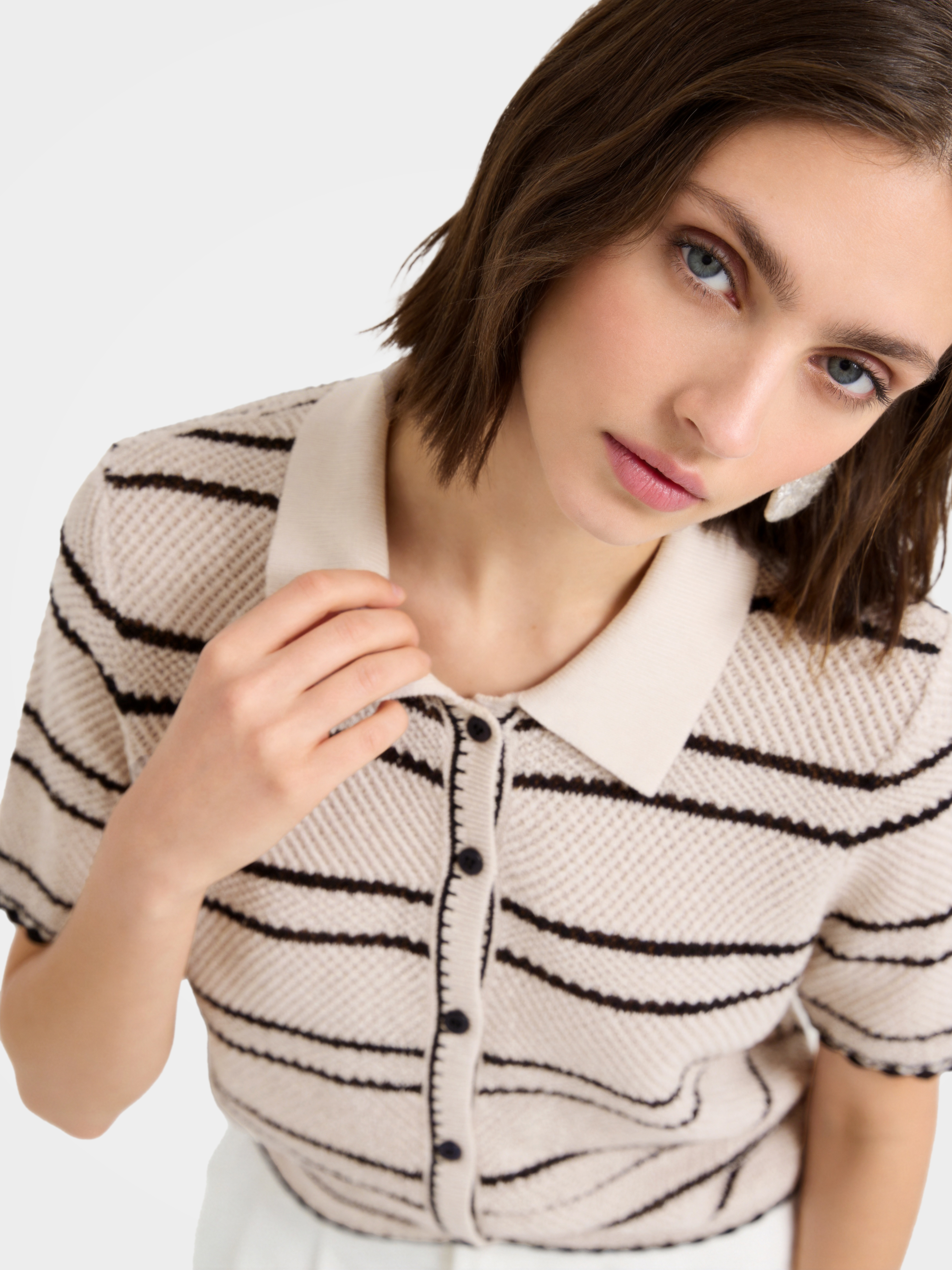Cotton Short Sleeve Colorblock Knit Top