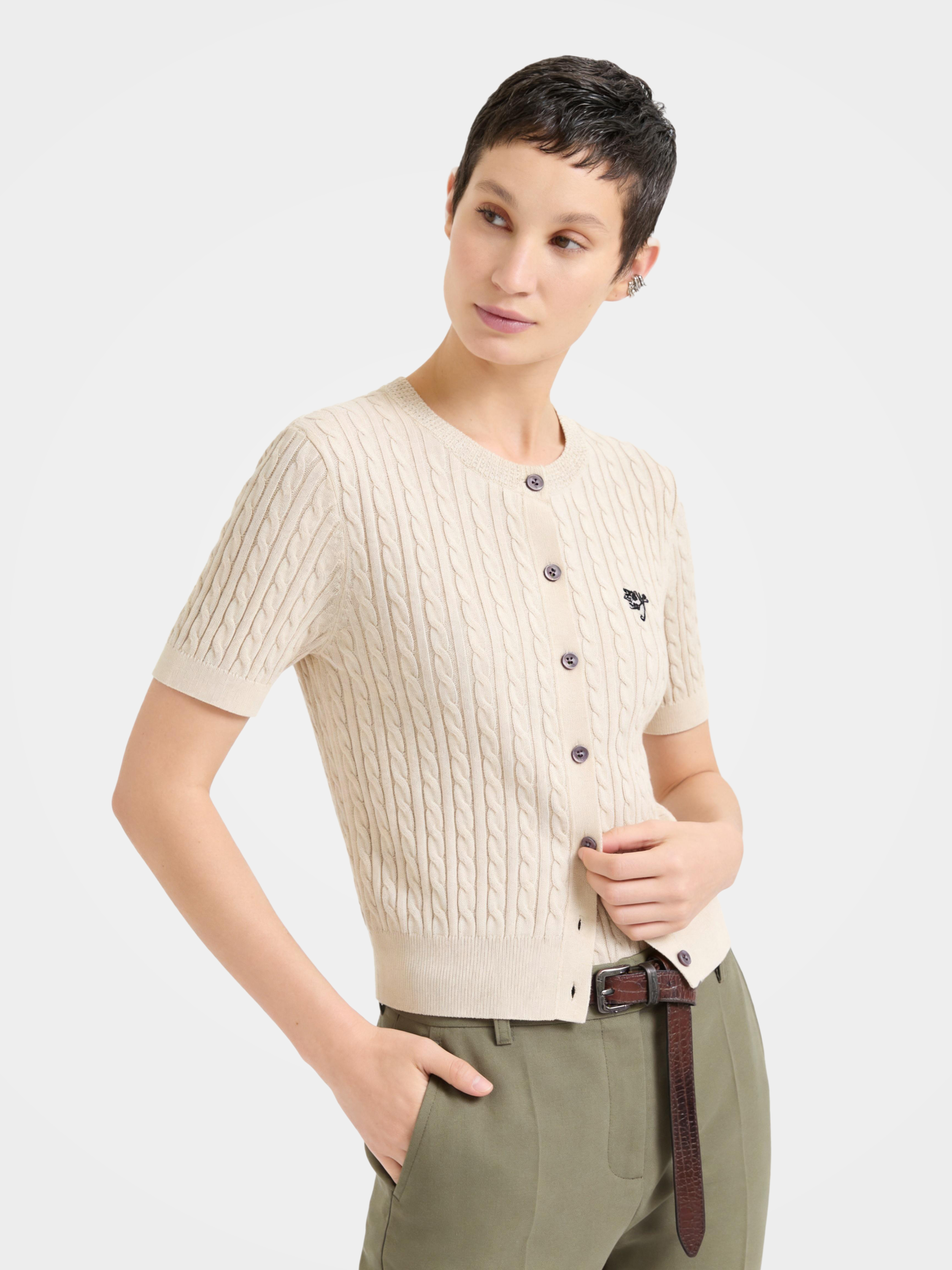Cotton Short Sleeve Knit Embroidery Top