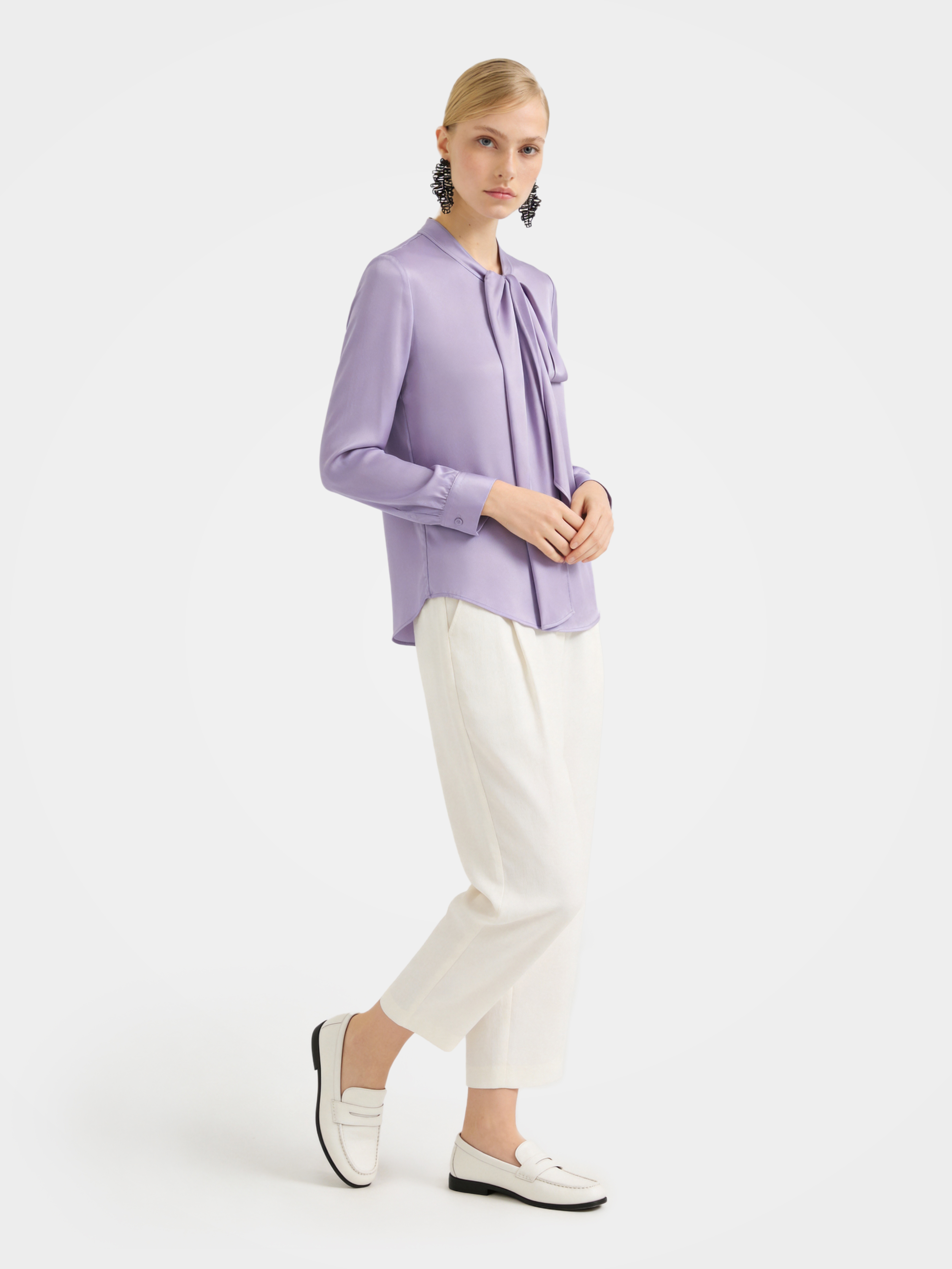 Regular Draped Long Sleeve Mulberry Silk Shirt