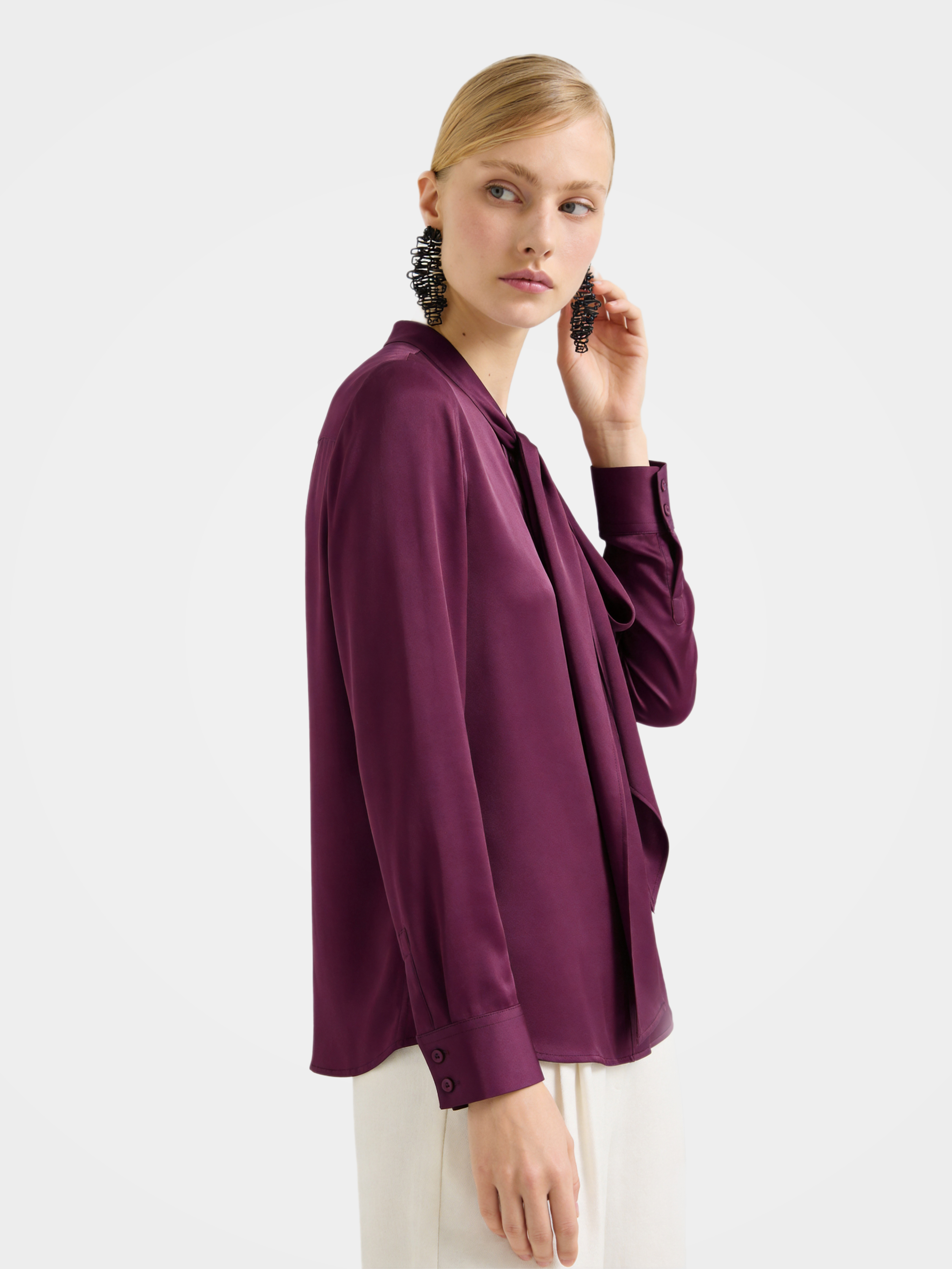 Regular Draped Long Sleeve Mulberry Silk Shirt