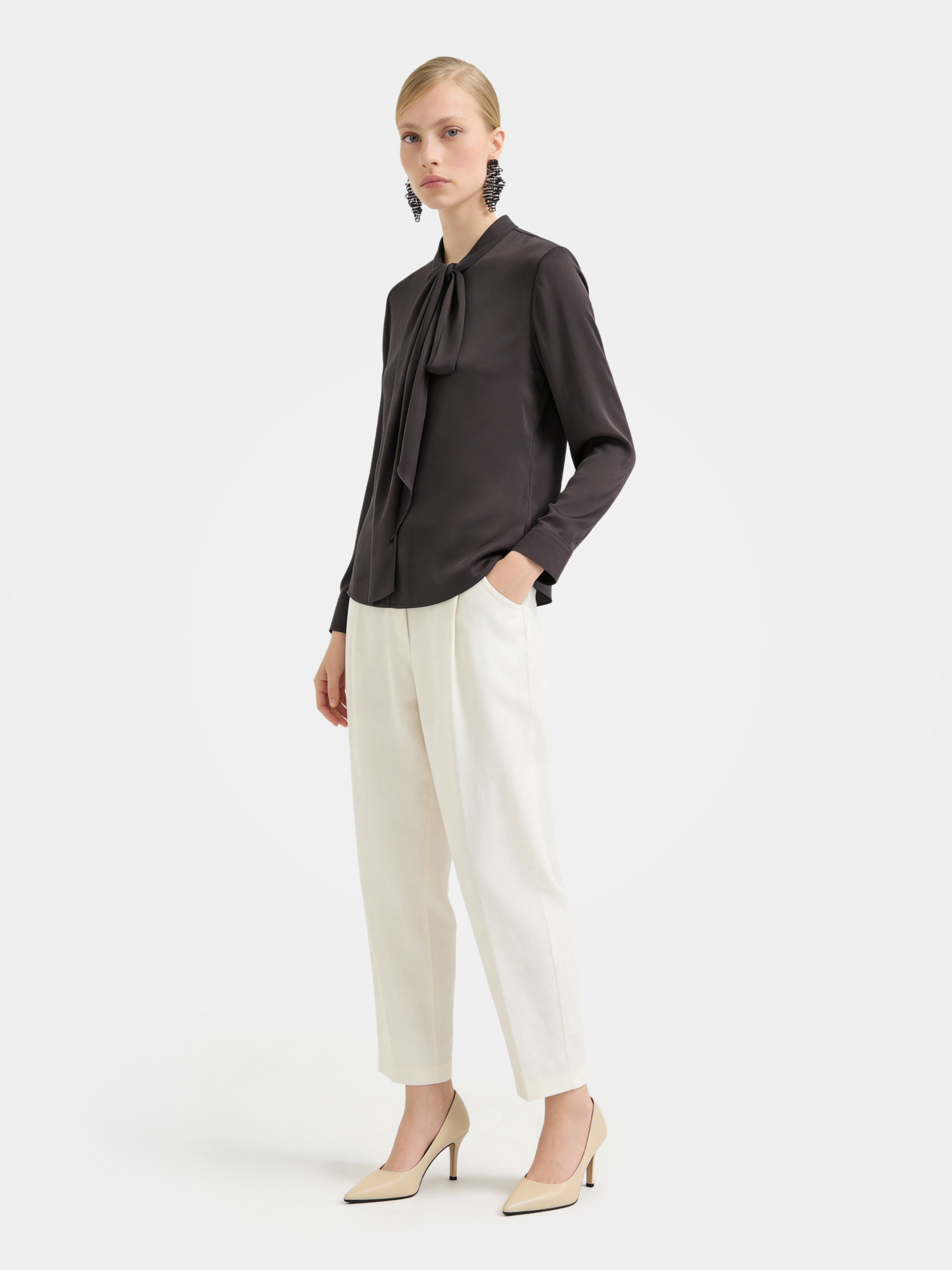 Regular Draped Long Sleeve Mulberry Silk Shirt