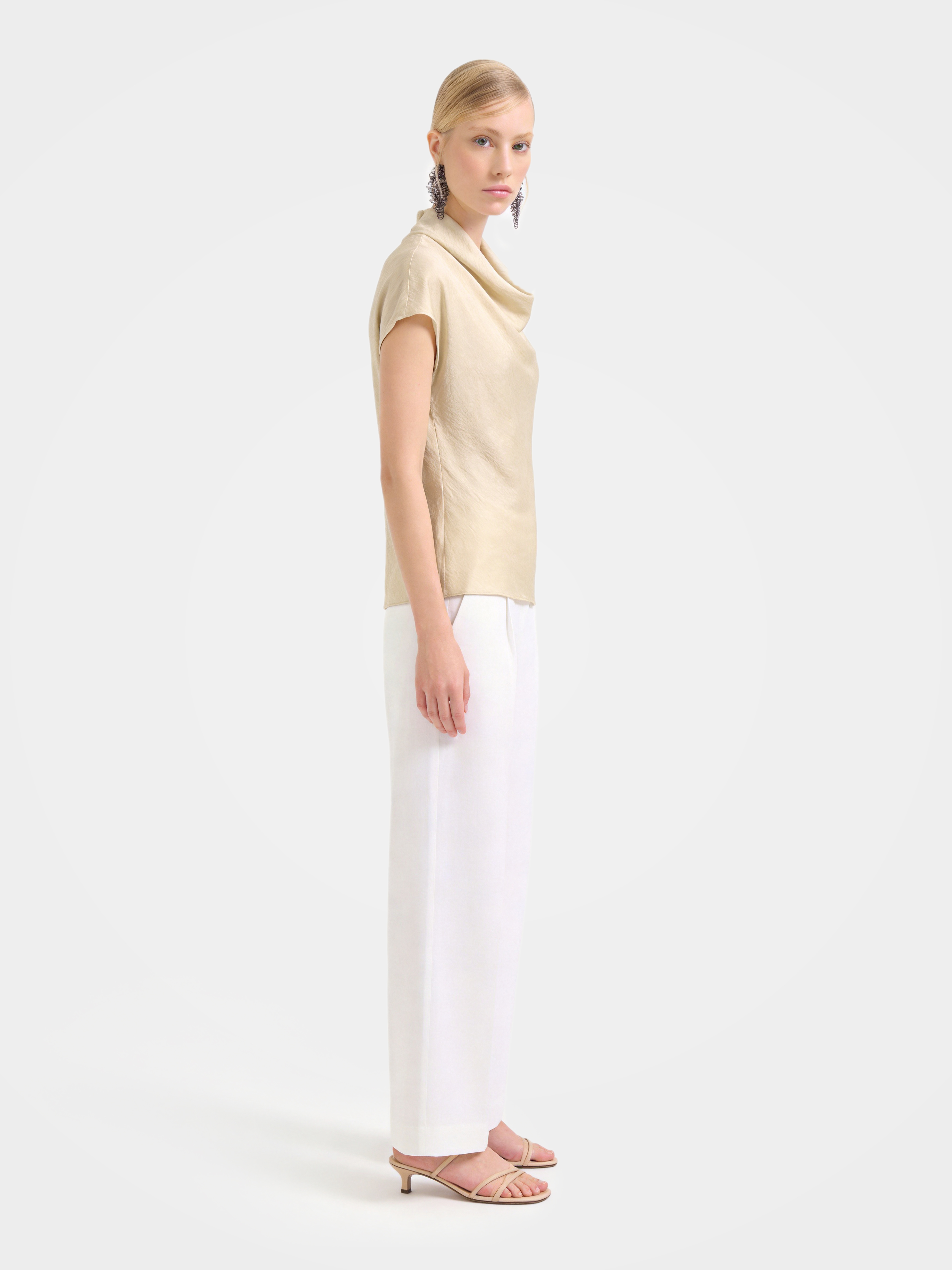 100% Mulberry Silk Cowl Neck Short Sleeve Top
