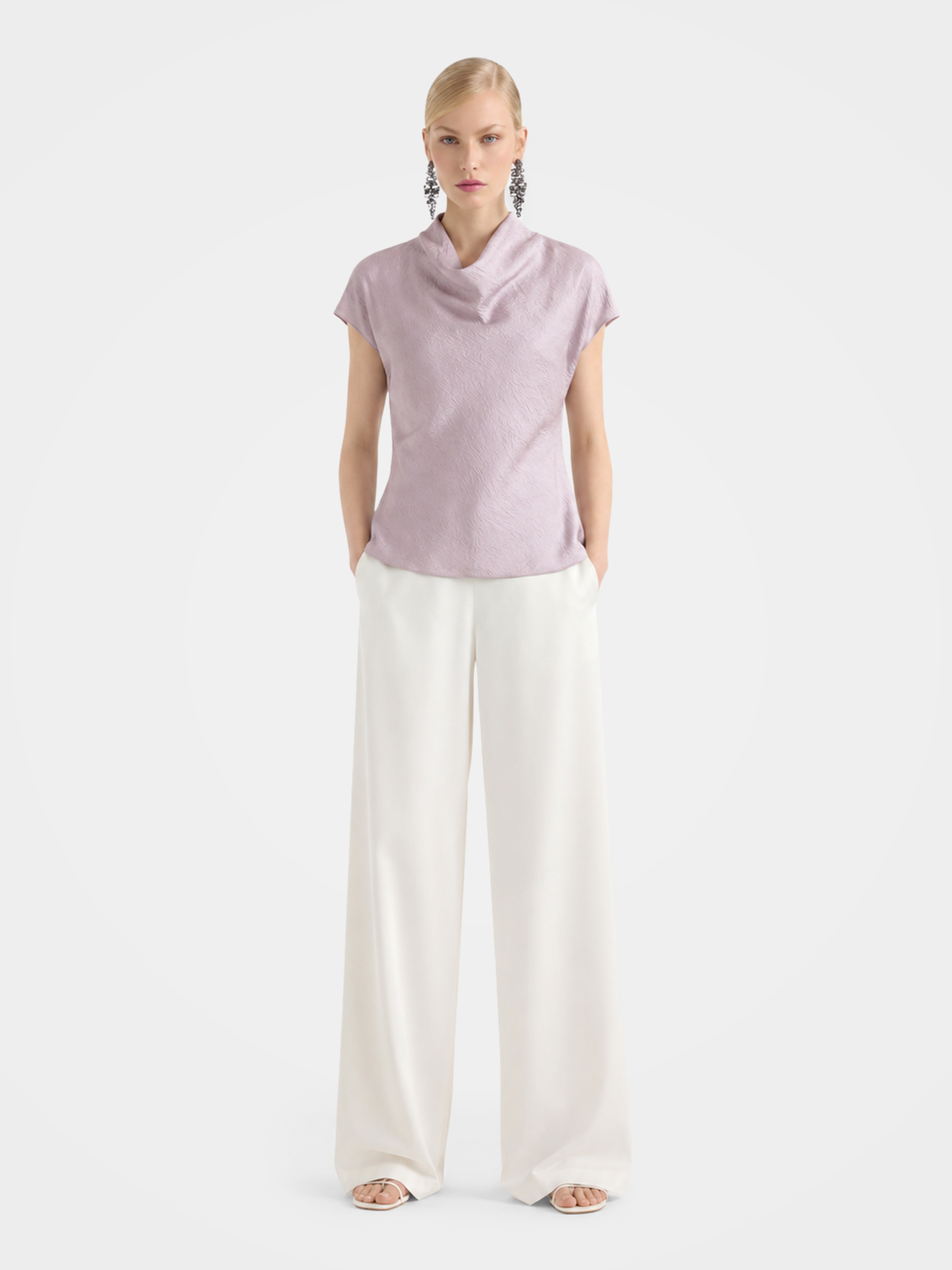 100% Mulberry Silk Cowl Neck Short Sleeve Top