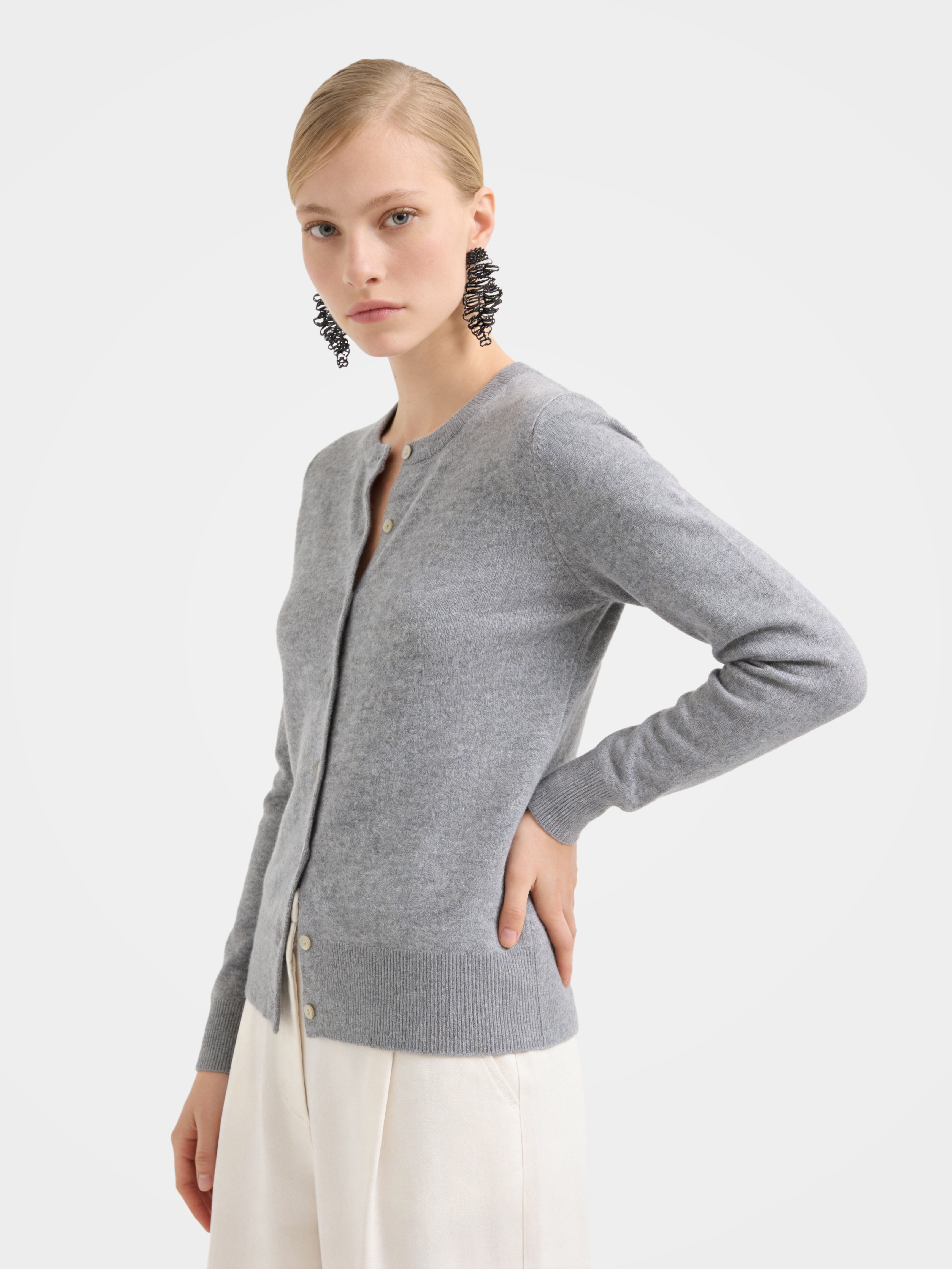 100% Cashmere Crew Neck Long Sleeve Cardigan