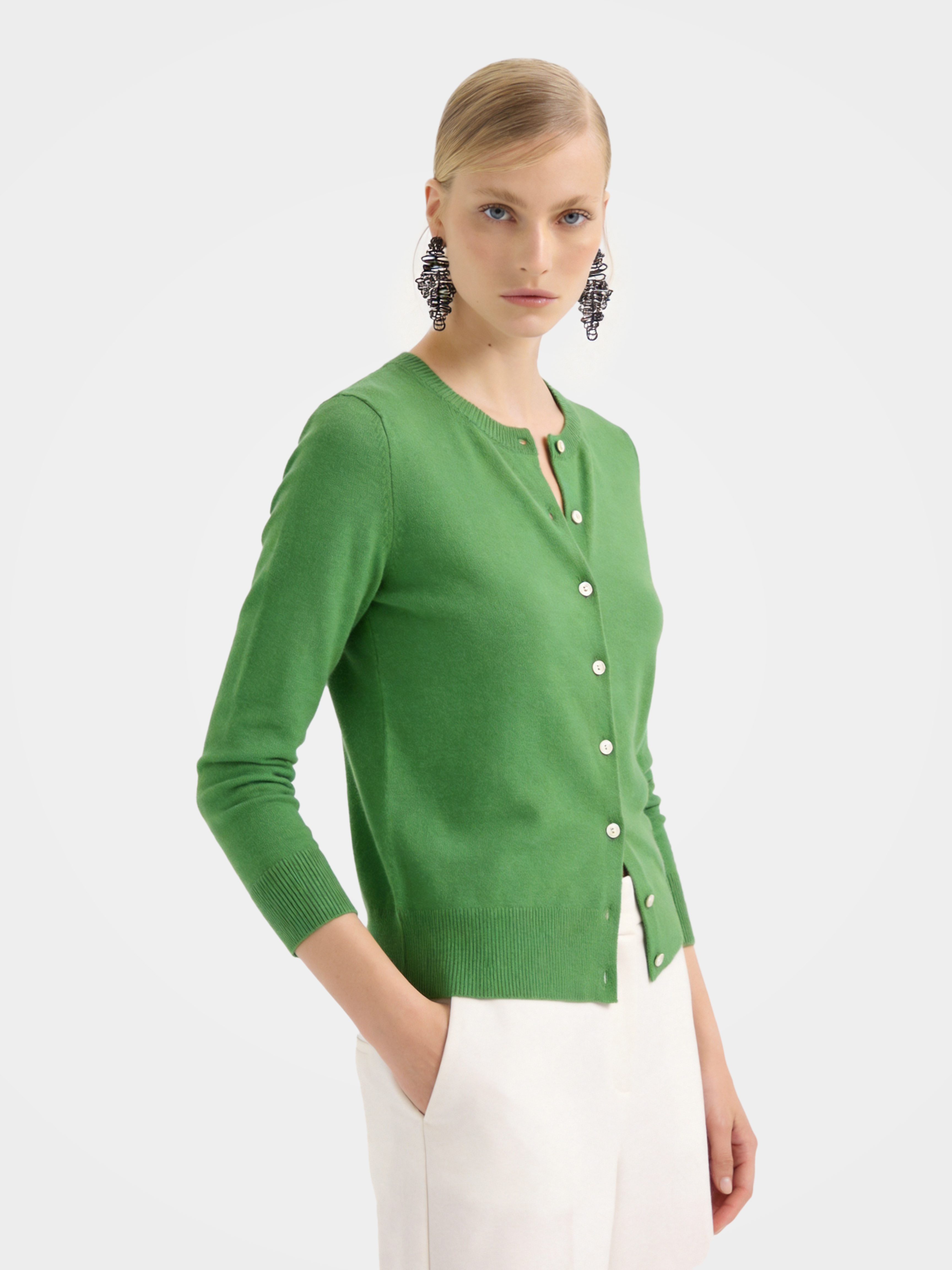 100% Cashmere Crew Neck Long Sleeve Cardigan