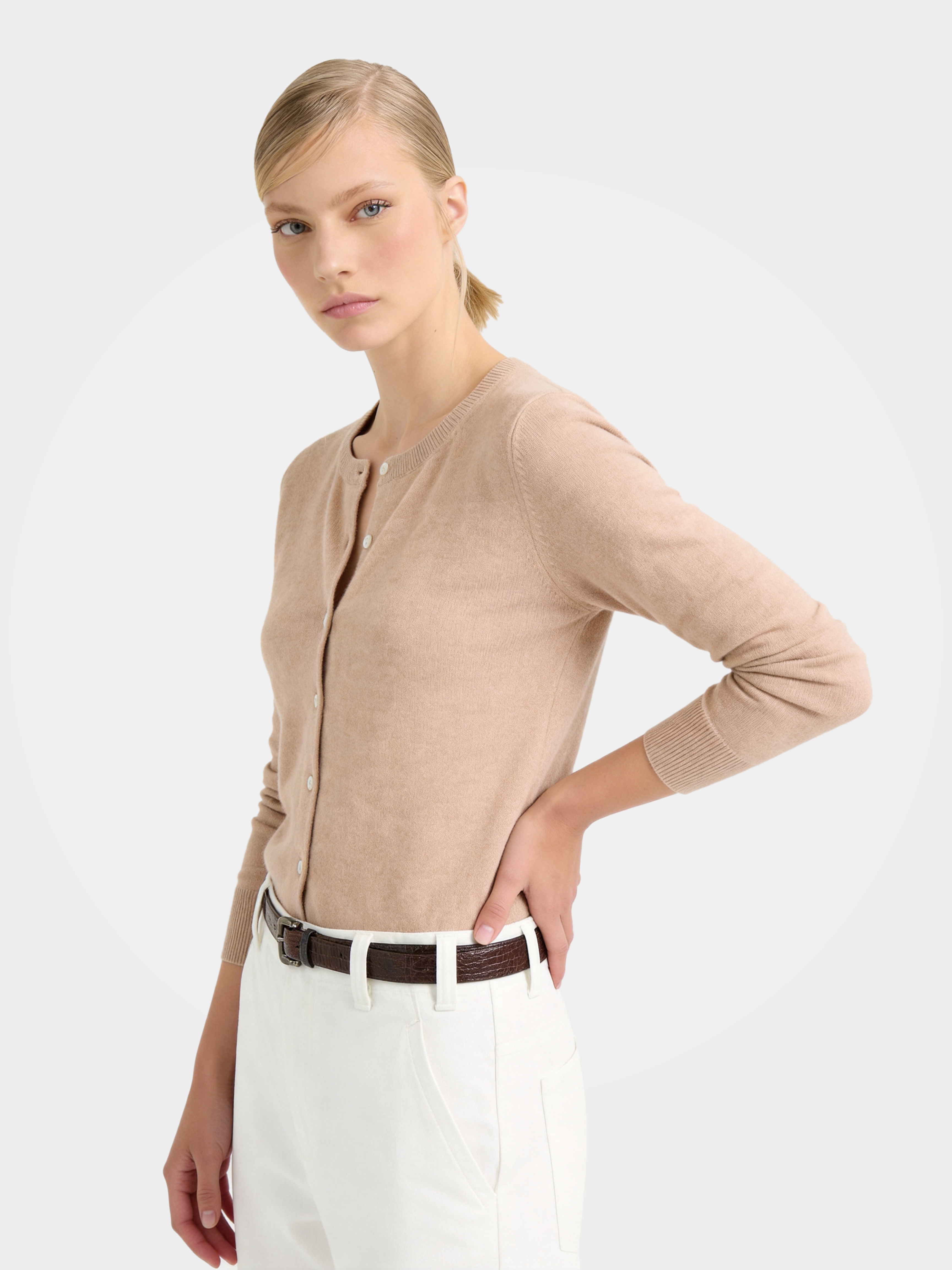 100% Cashmere Crew Neck Long Sleeve Cardigan