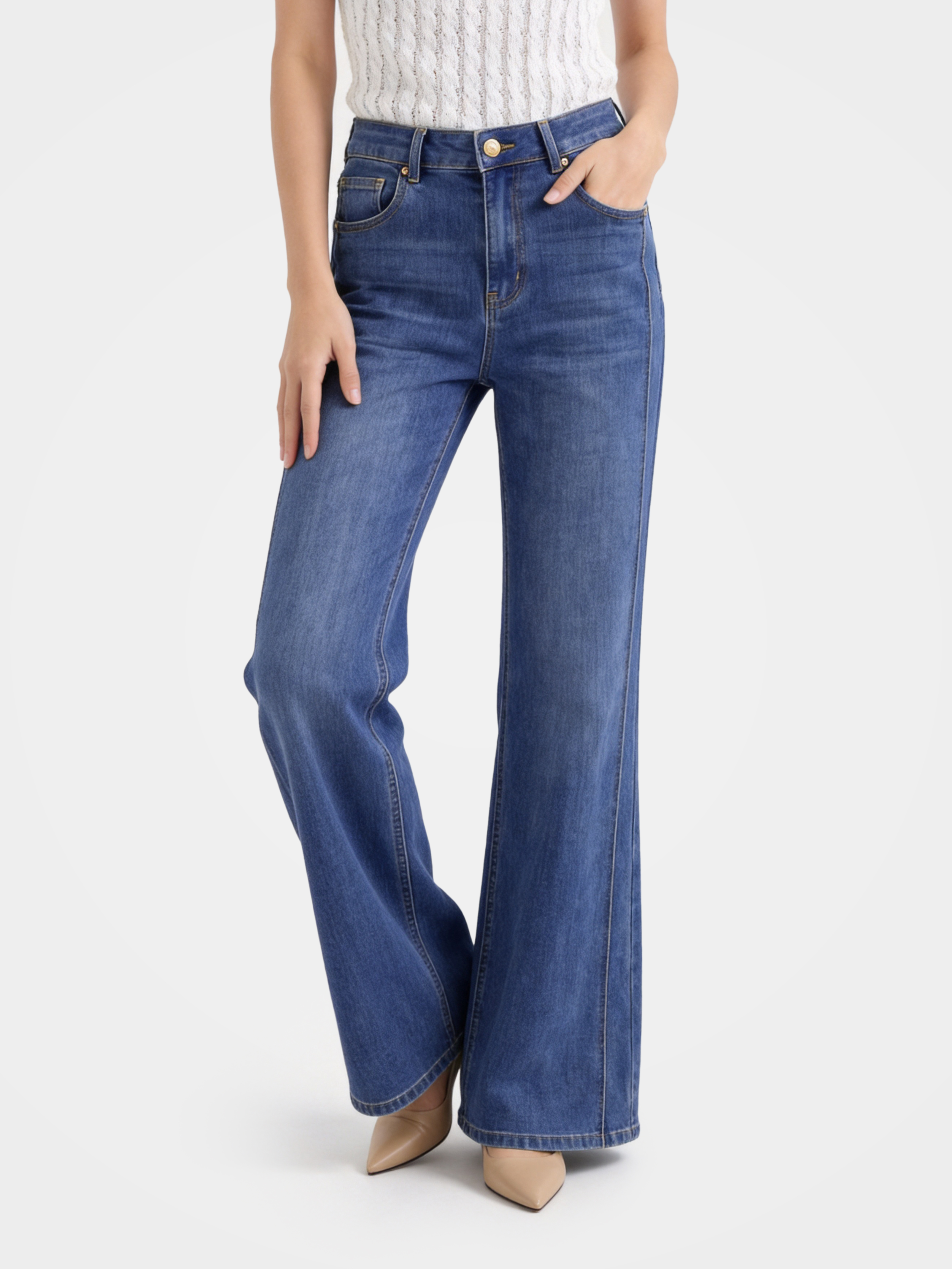 Dark Blue Wide Leg Casual Pants 