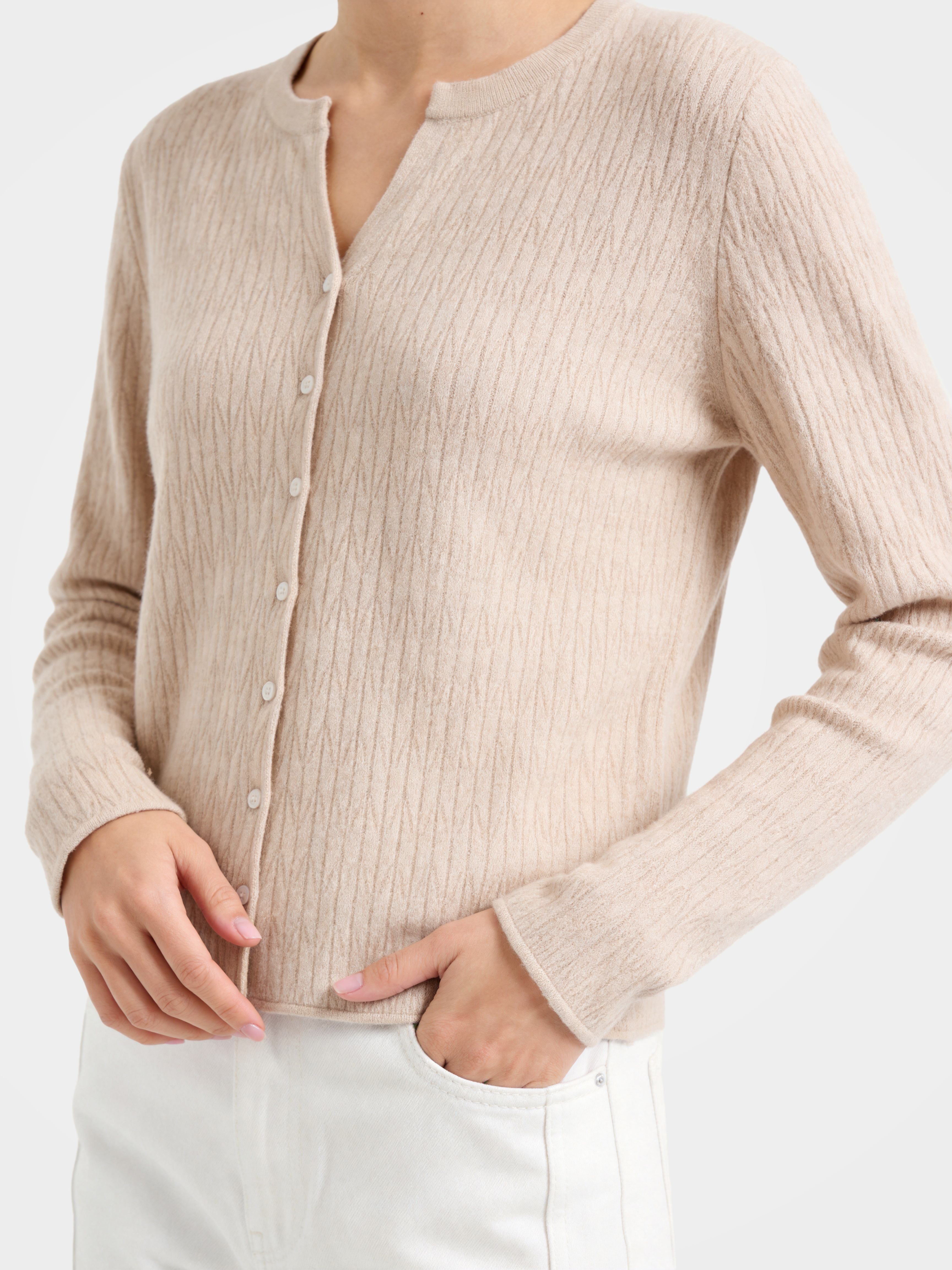 Lightweight Mongolian Cashmere Crew Neck Knit Cardigan